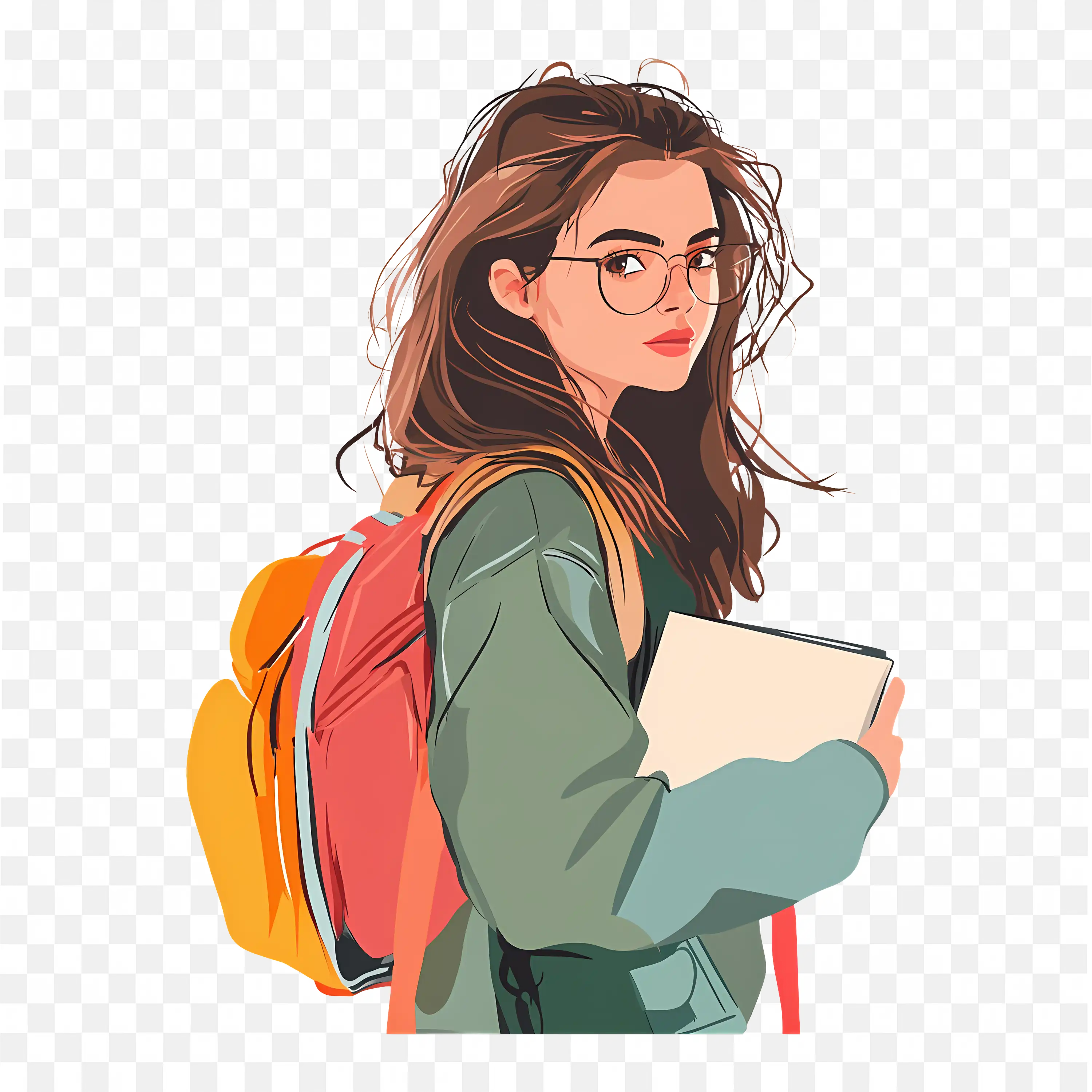 Student with Glasses and Backpack and a Book in Hand Free PNG