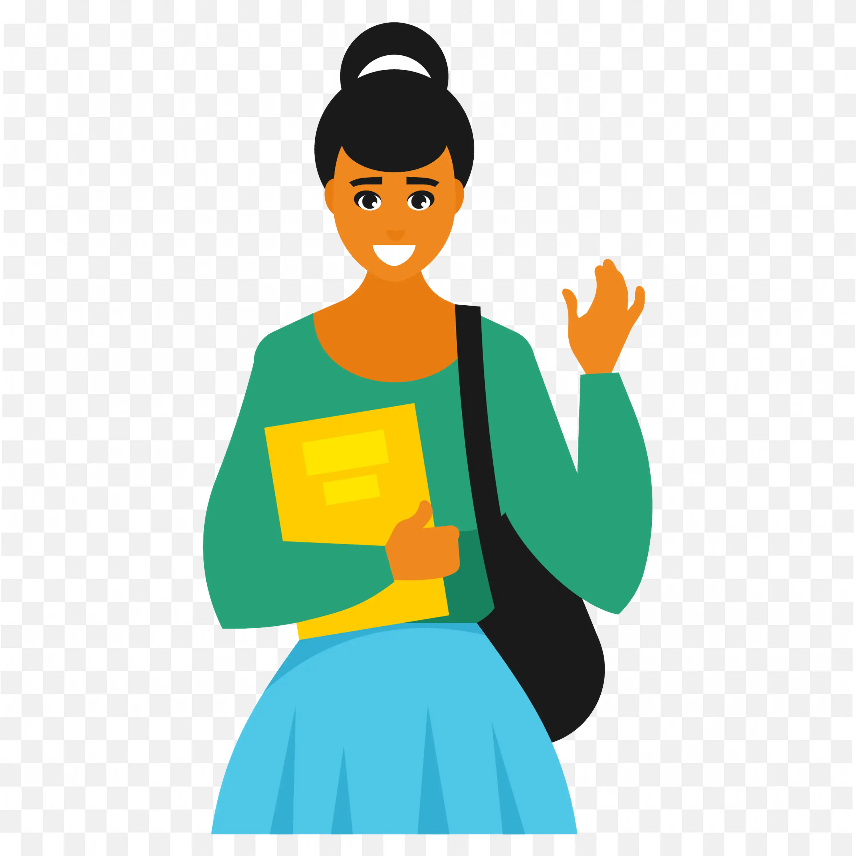 Student Holding a Book and Waving Hello Sketch PNG