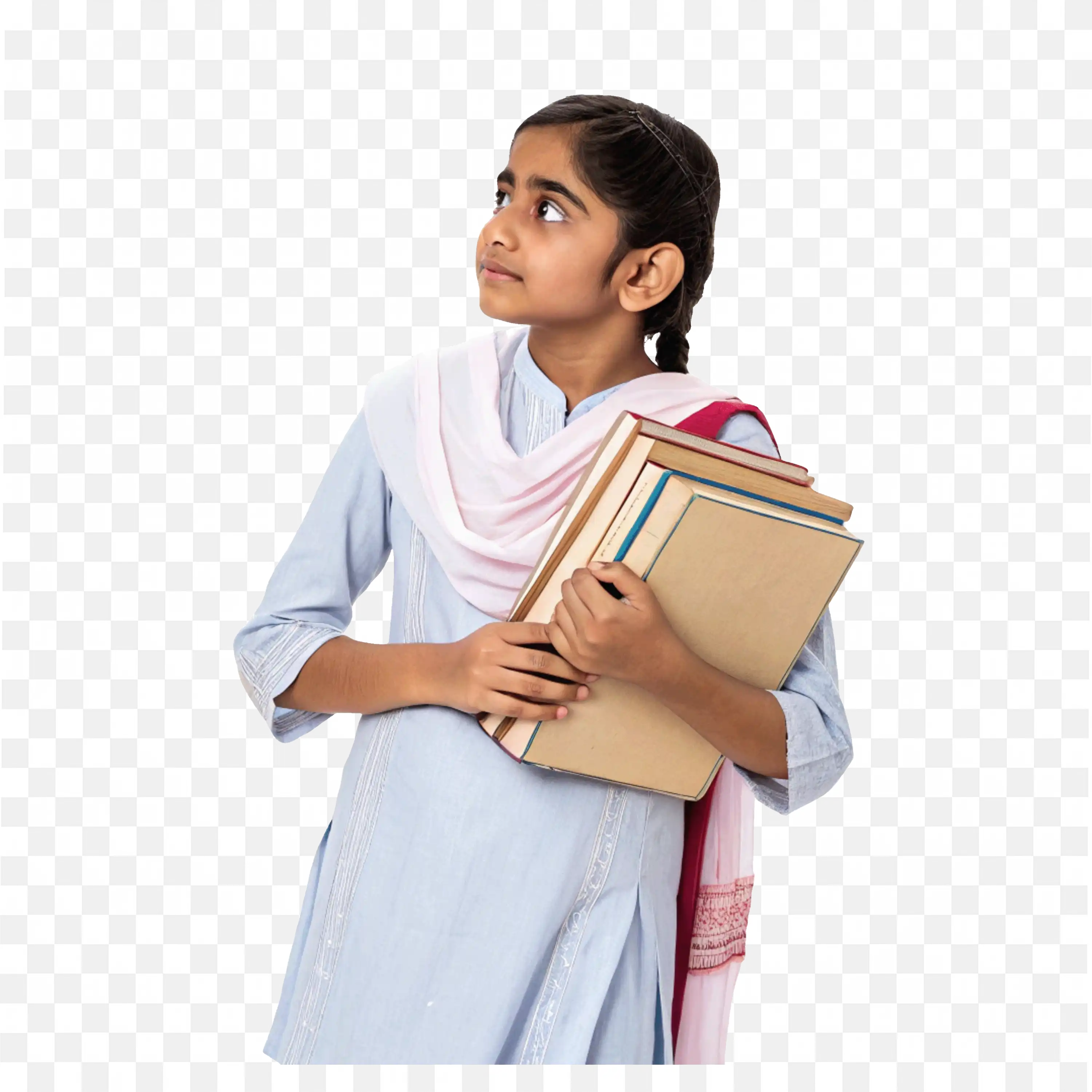 Student Holding Books and Looking Upward PNG Free Download