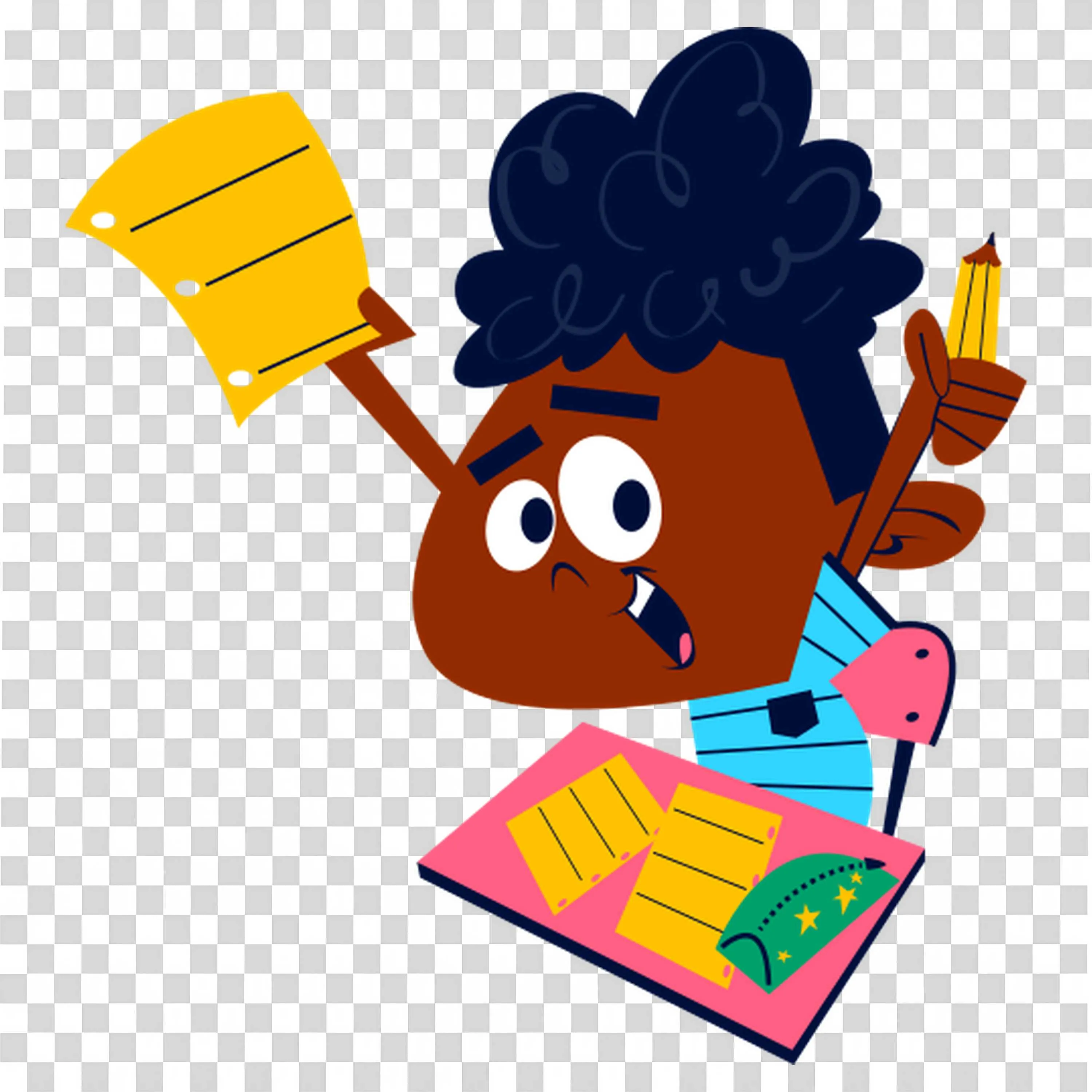 Student in a Blue Shirt Is Excited to Do Homework PNG Image