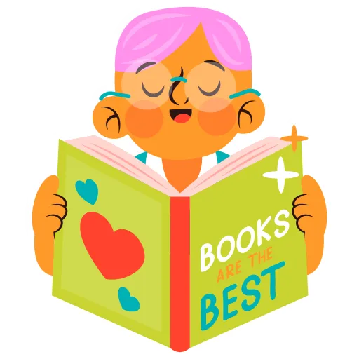 Student reading a book titled Books Best with joy PNG
