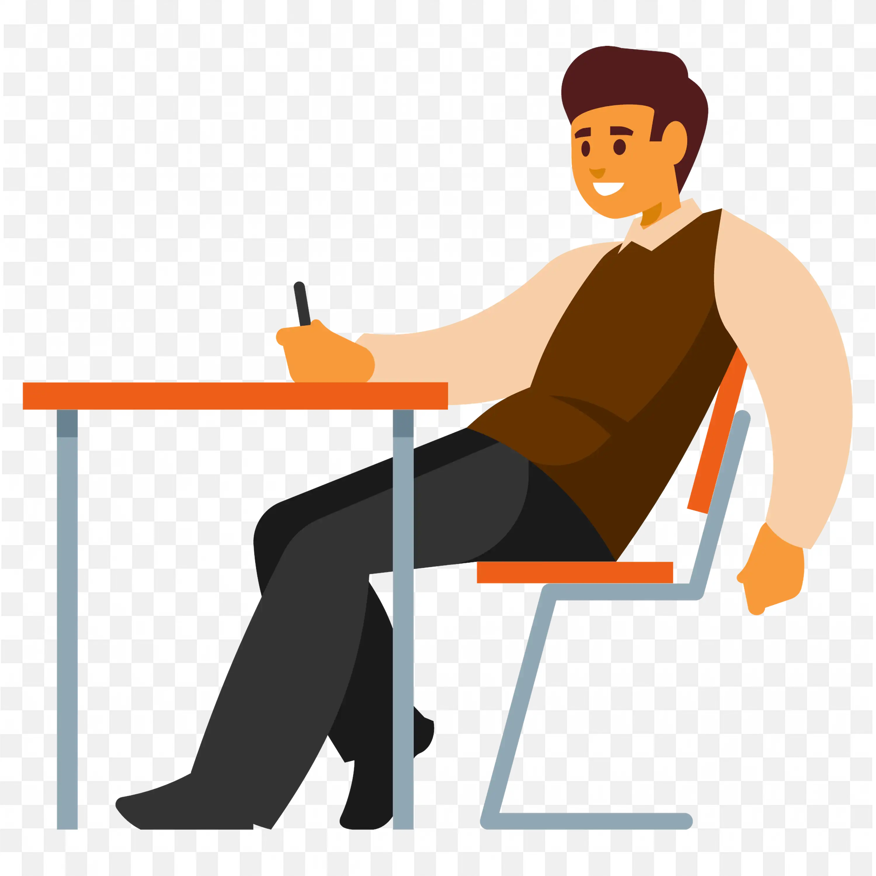 Student Sitting in the Bench and Writing PNG for Free