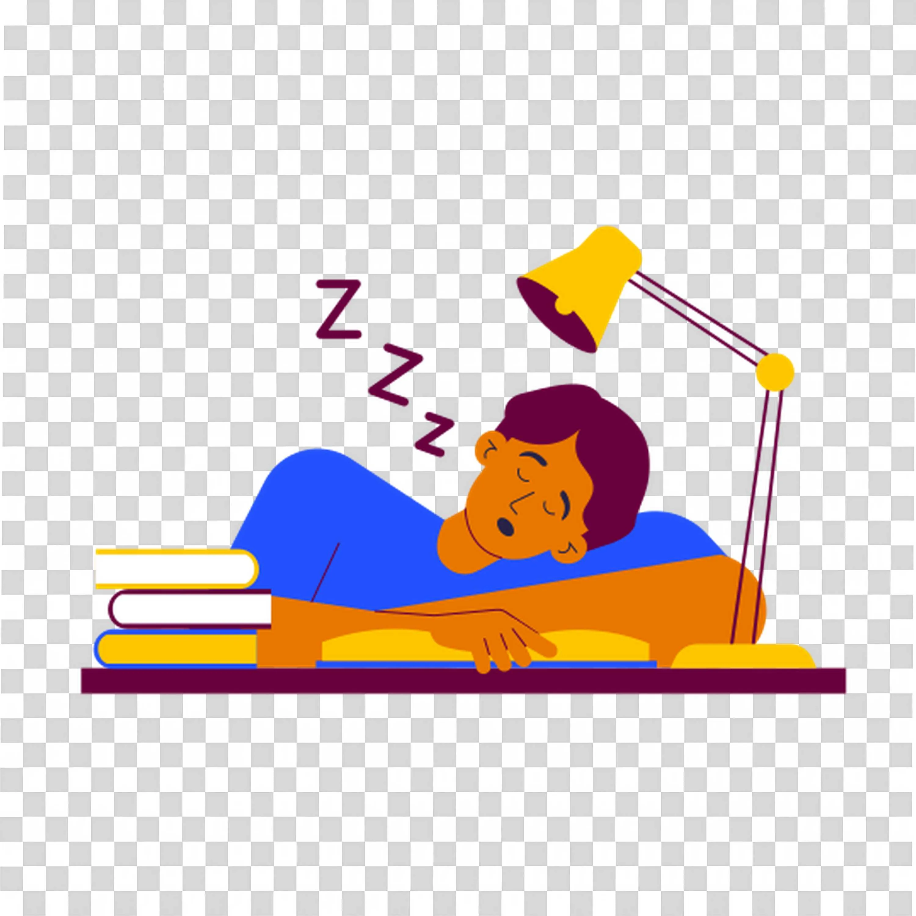 Student Sleeping on the Desk Near the Books Free PNG Image
