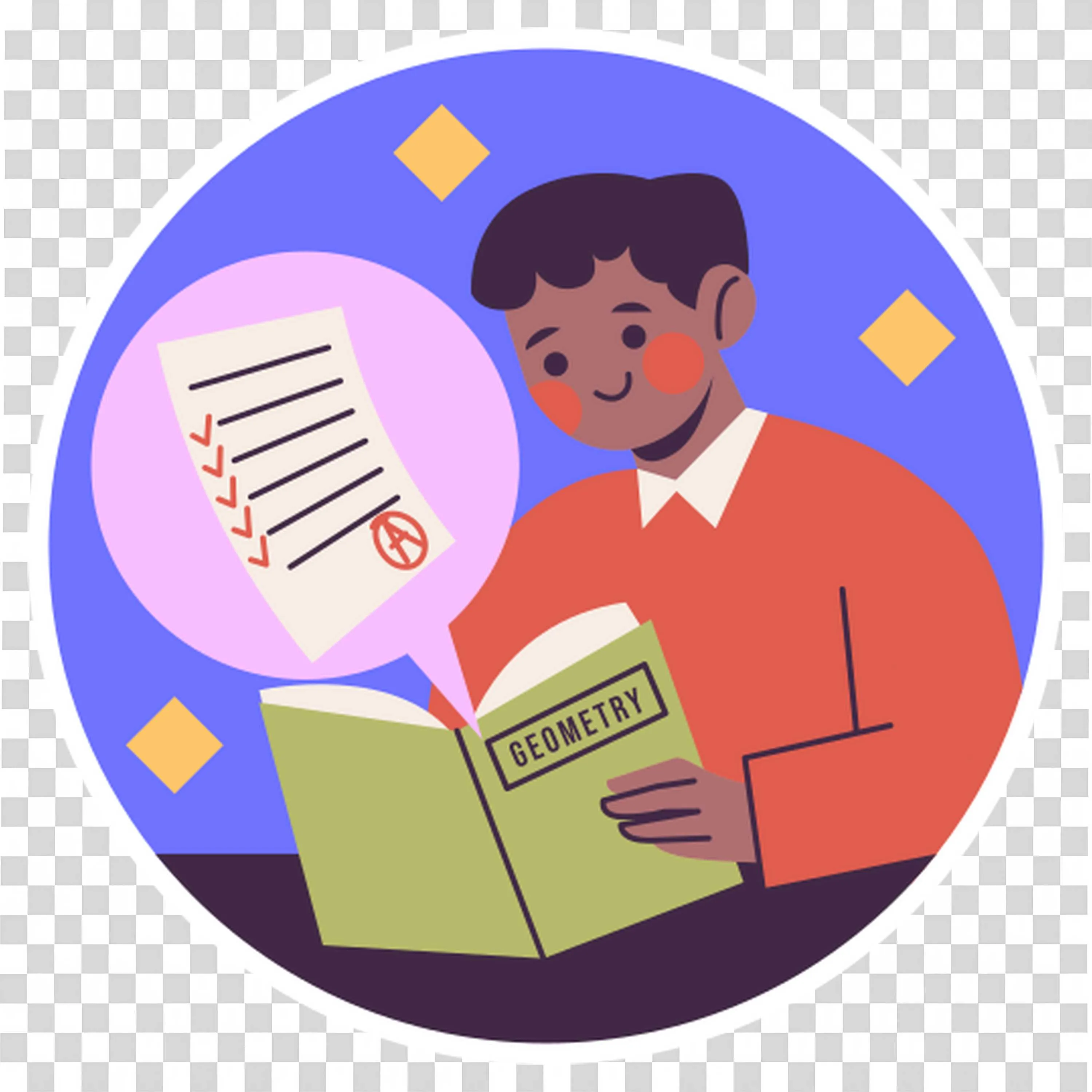 Student Studying Geometry for Exam Success Illustration Png