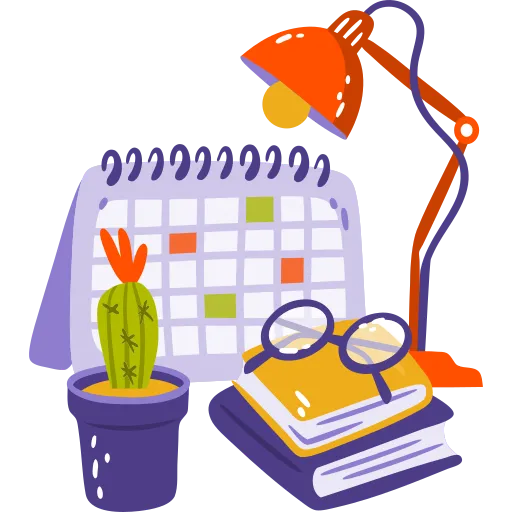 Study desk with lamp glasses and cactus for focused learning