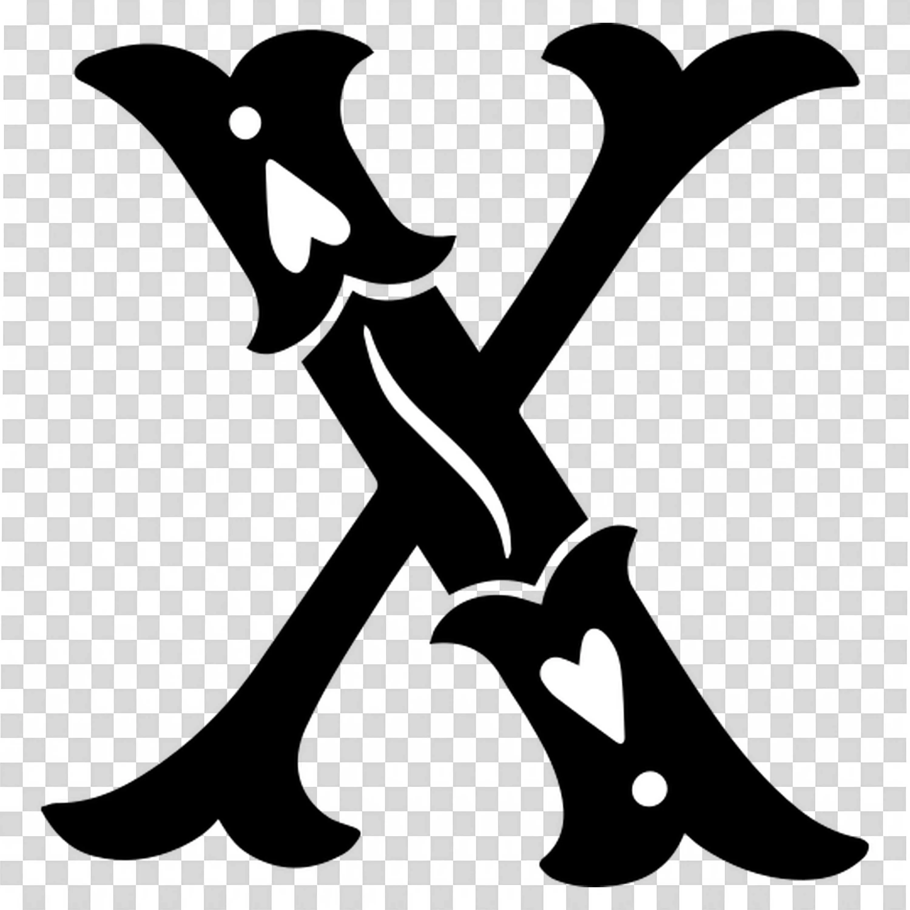 Stylish Black Letter X Decorated with Artistic Heart Shapes