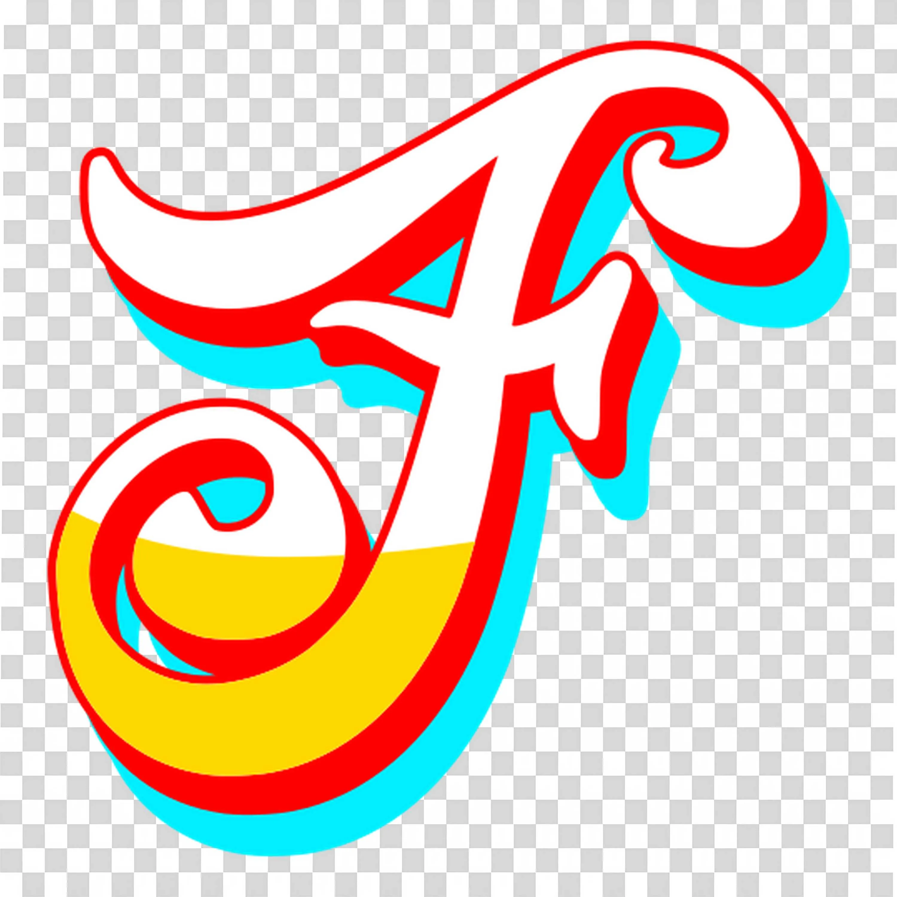 Stylish Colourful Letter F in a Bold Artistic Font PNG Image