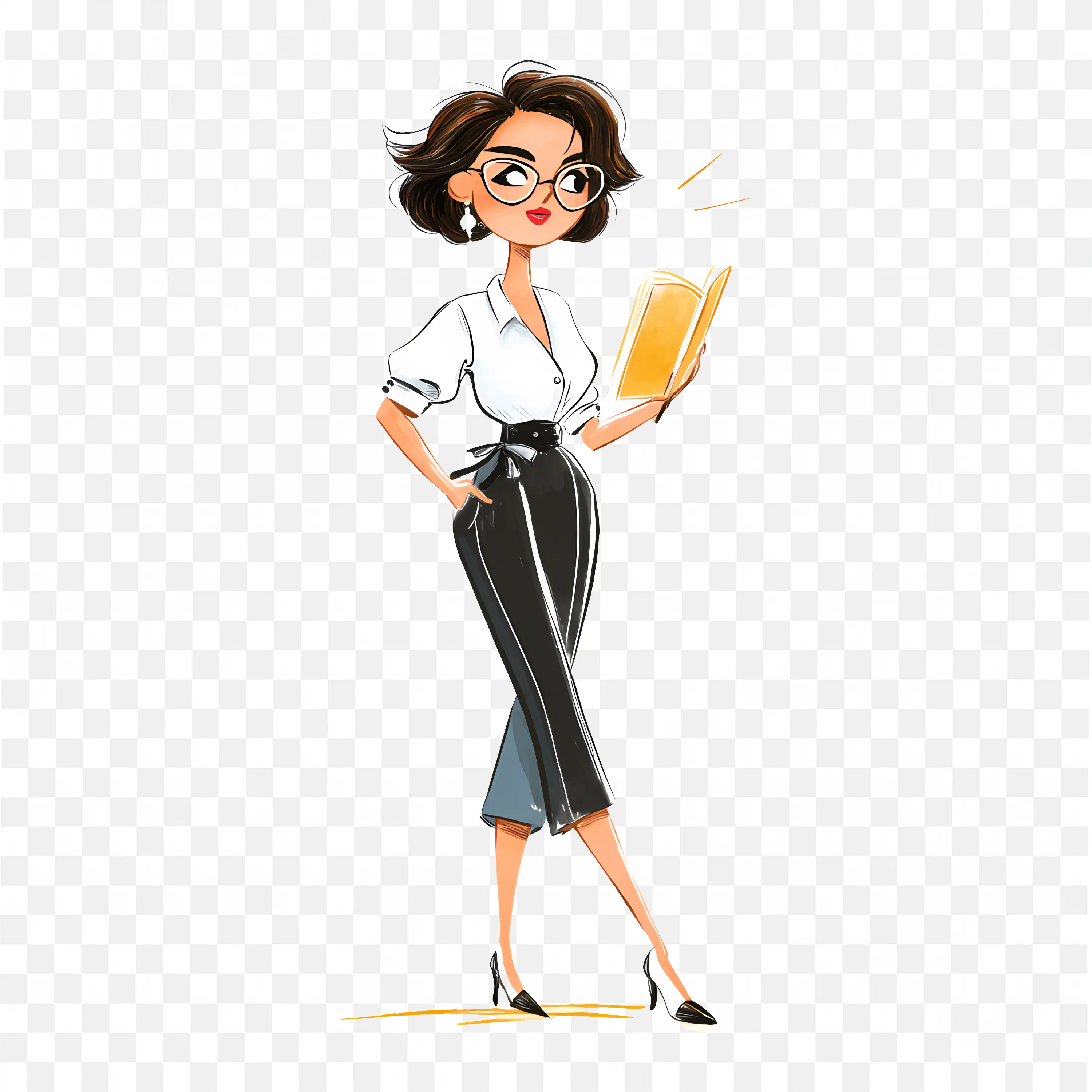 Stylish Outfit Teacher Reading the Book Free PNG Image