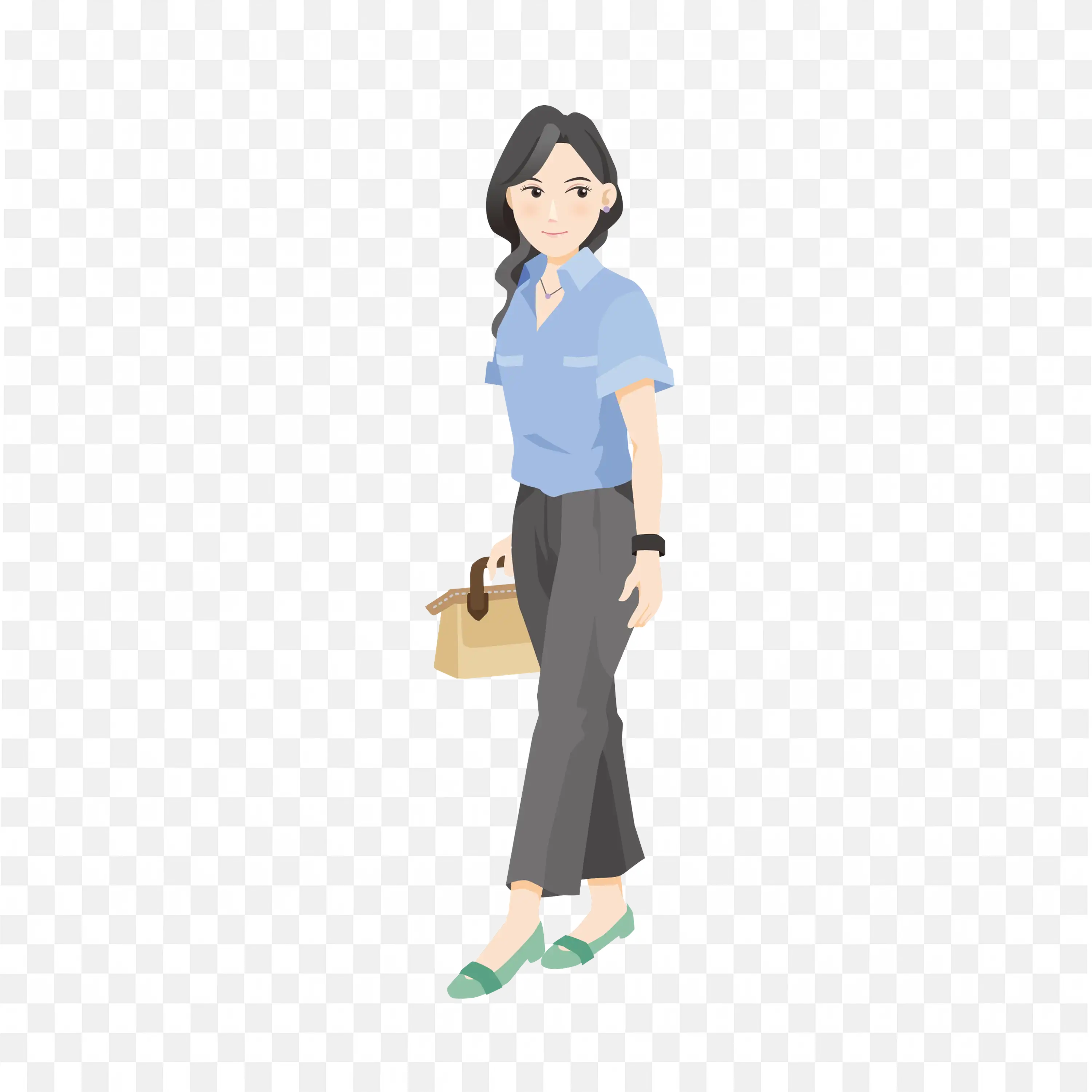 Stylish Skilled Woman in Blue Shirt and a Bag PNG Image
