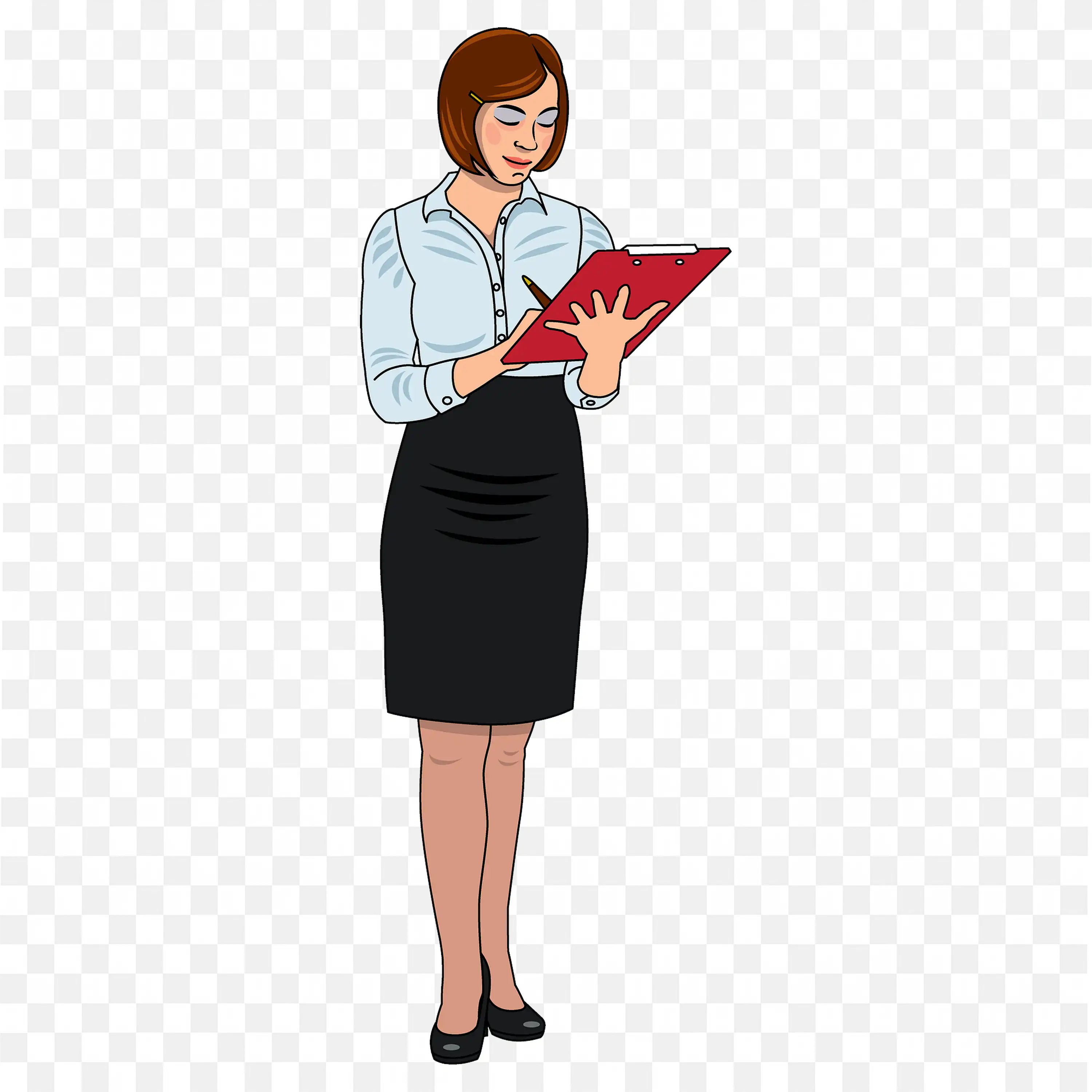 Stylish Woman is Standing and Writing in the Clipboard PNG