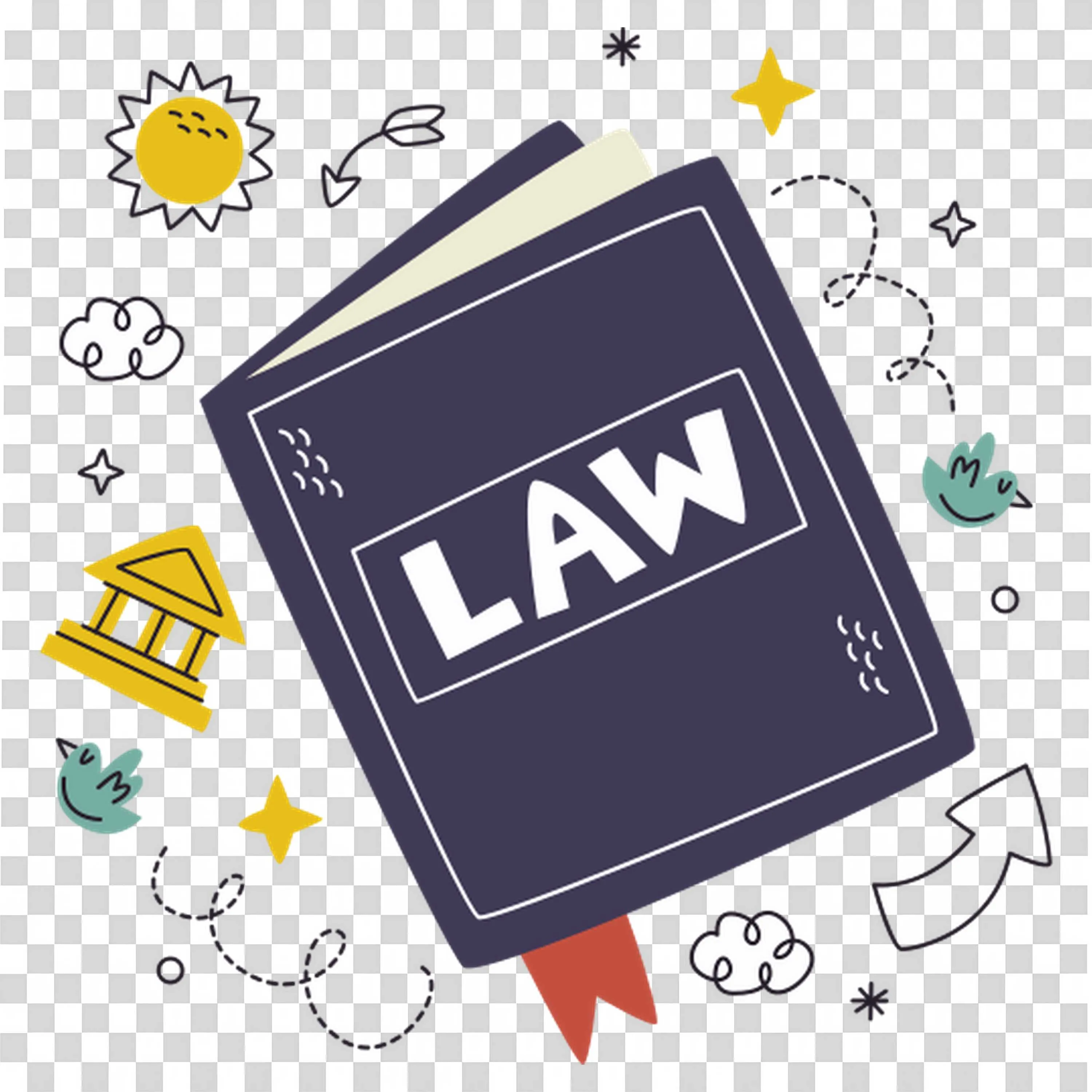 Stylized Illustration Of a Law Book with Doodle Art Icons