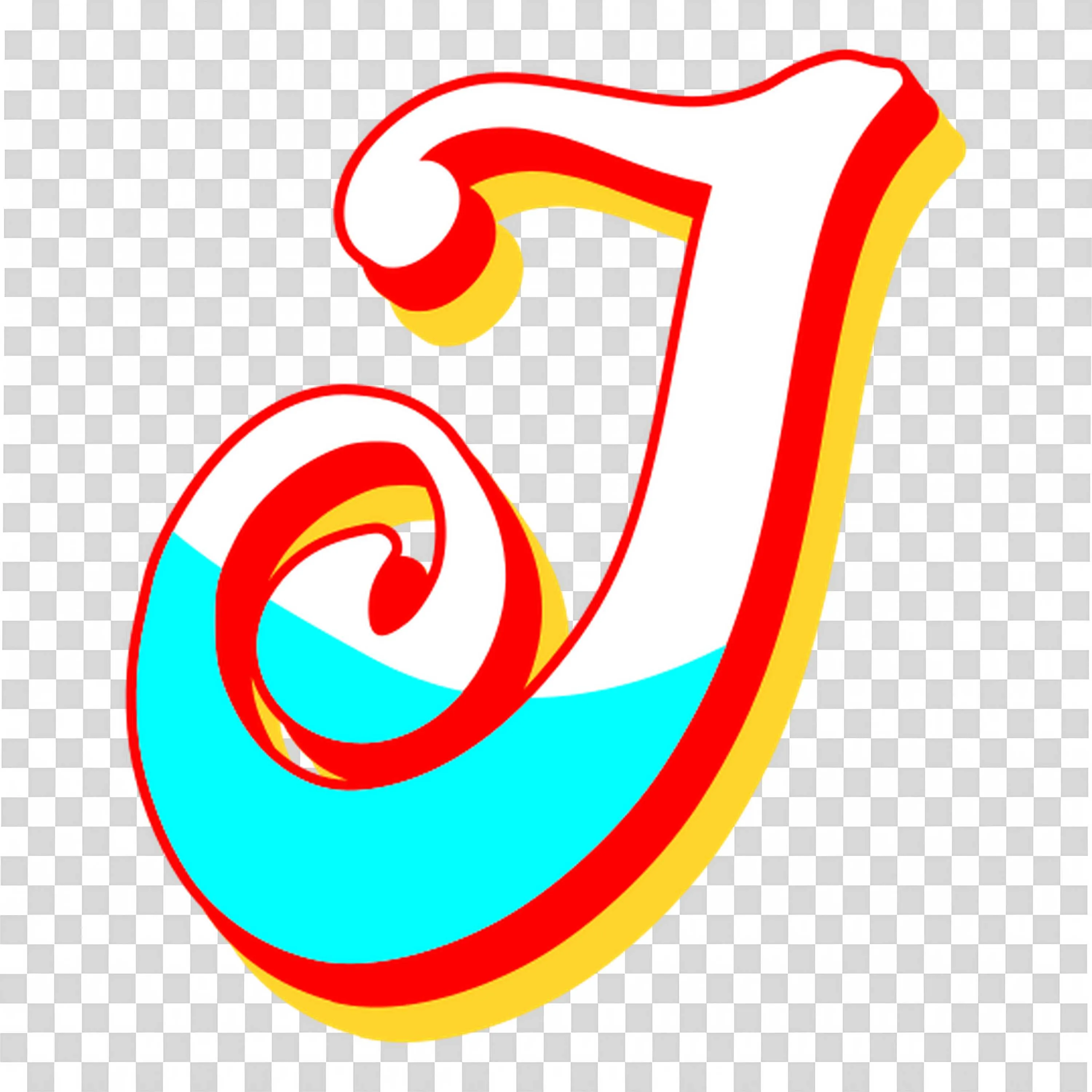Stylized Letter J with Bright Red and Yellow Accents Png