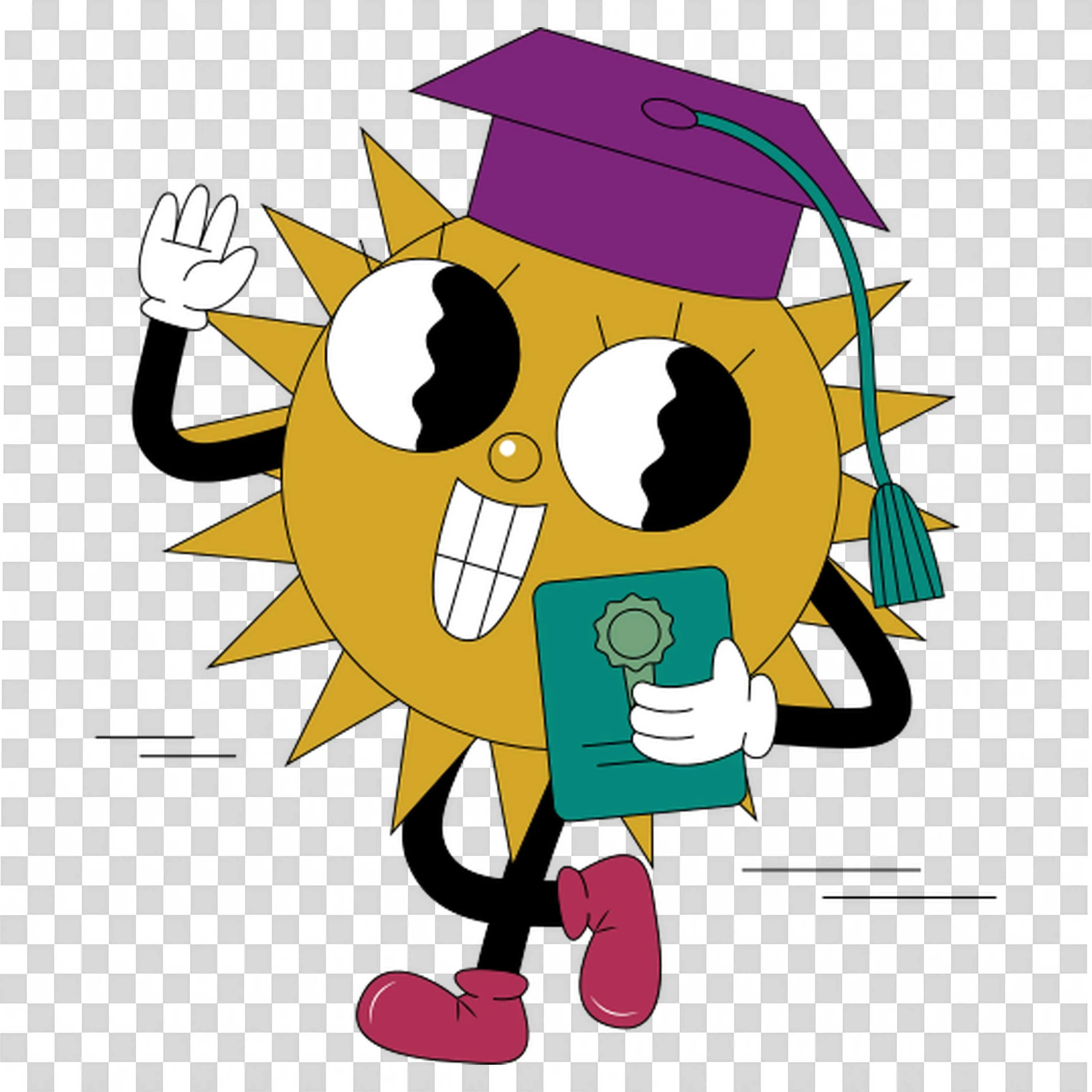 Sun Wearing a Graduation Cap and Holding a Diploma PNG Image
