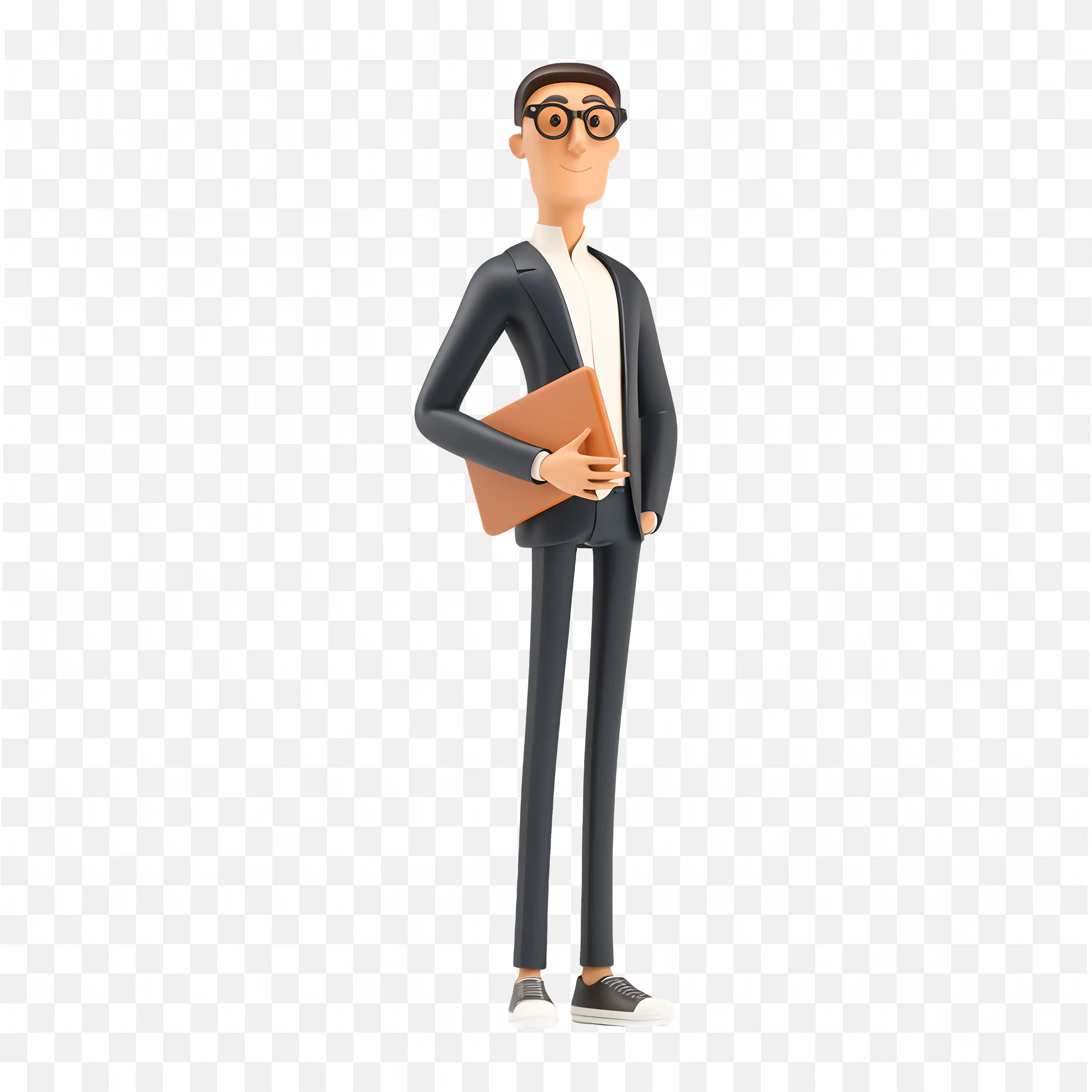 Tall Man with a Black Suit and Holding Document PNG Free