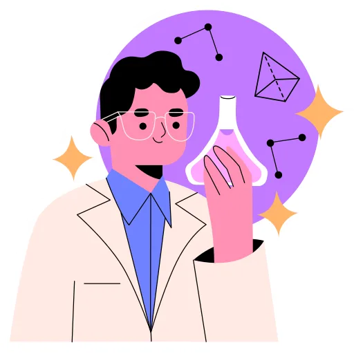 Teacher Cartoon with Flask Represents Science Lesson