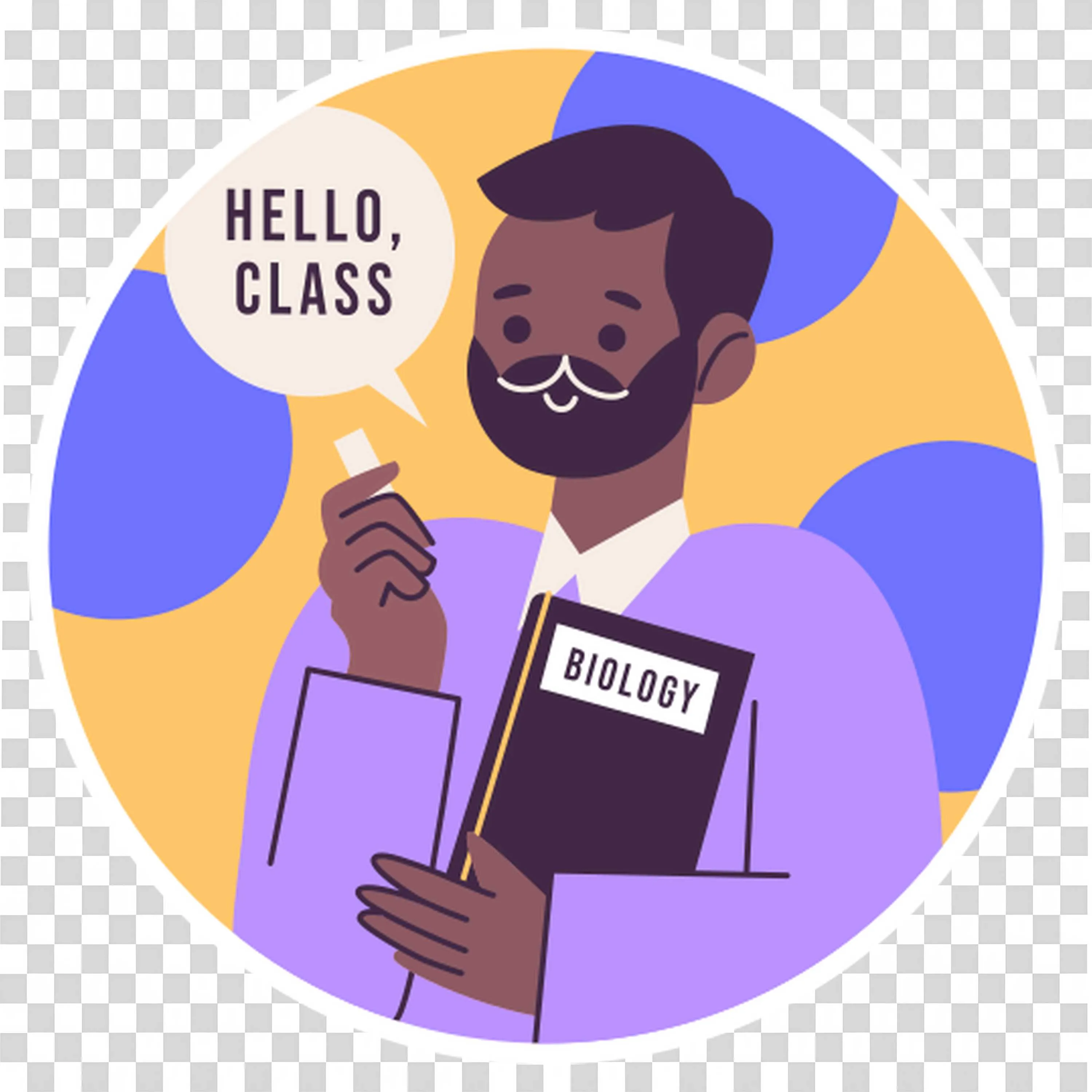 Teacher Greeting Class with Biology Book in Hand PNG Image