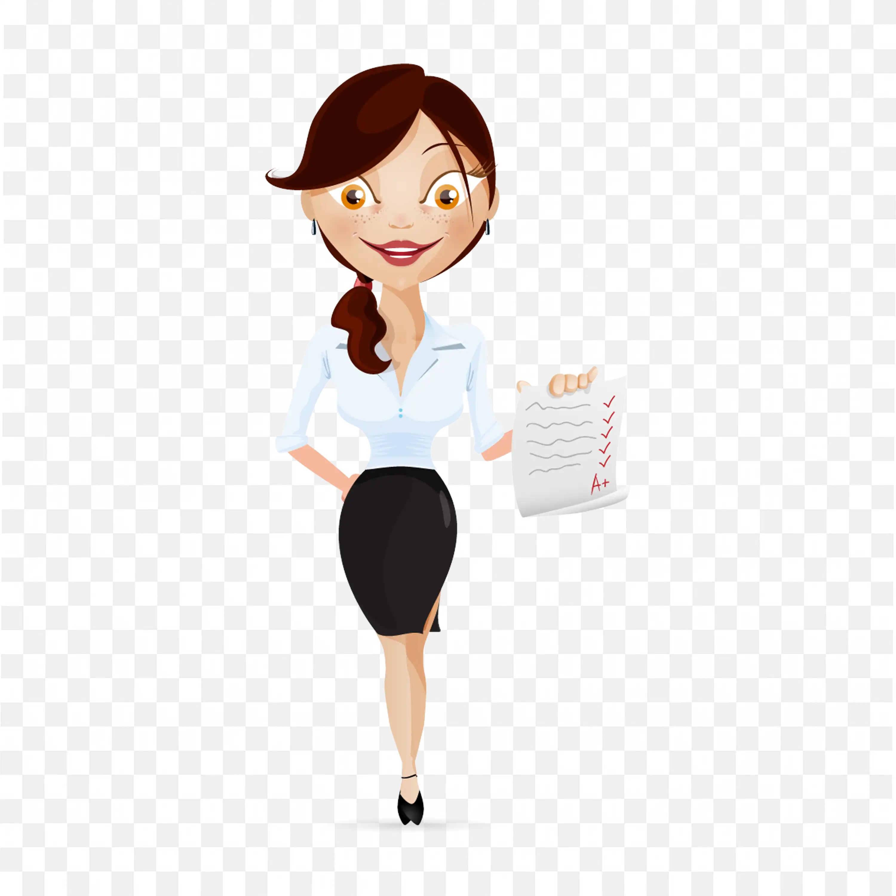 Teacher Holding a Plus Graded Paper Happily Free PNG Image