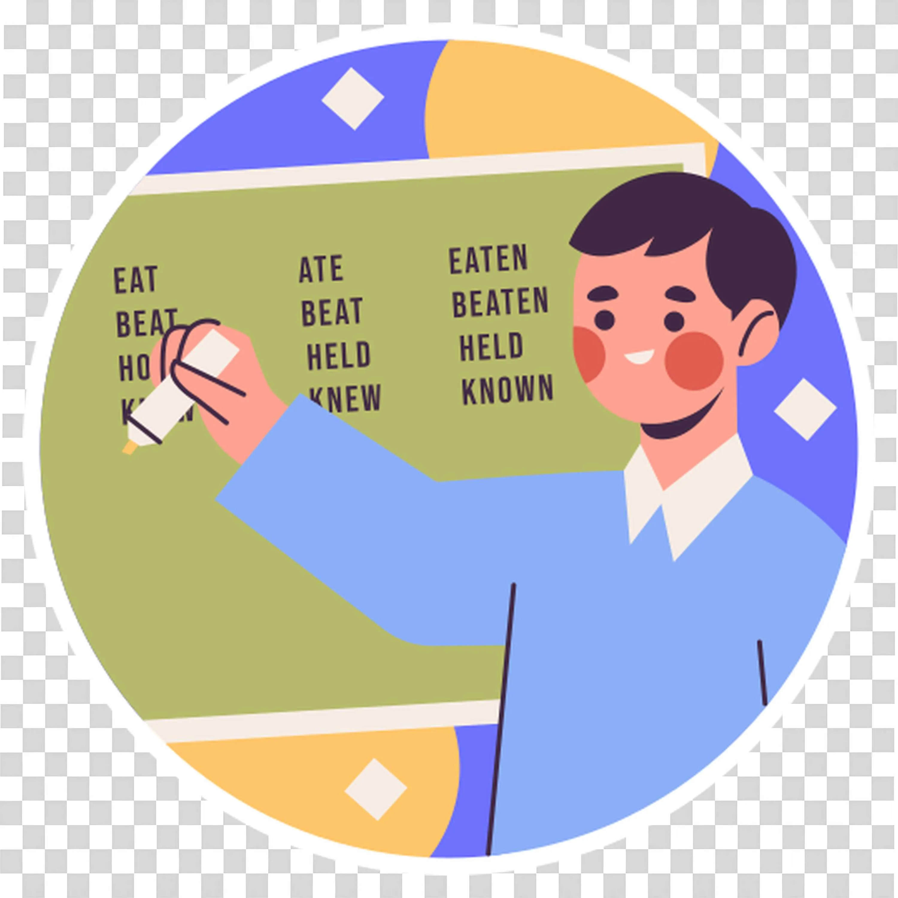 Teacher Writing Verbs on the Blackboard Free PNG Download