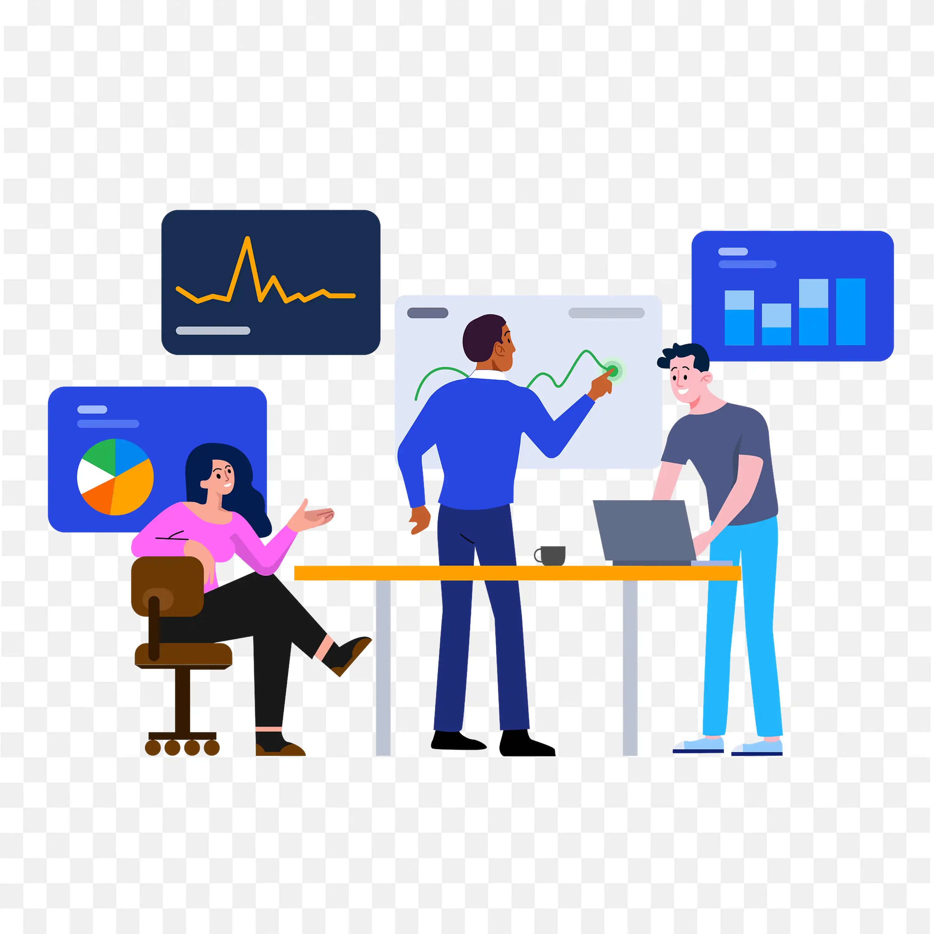 Team Analyzing Data and Graphs in Office Meeting Image