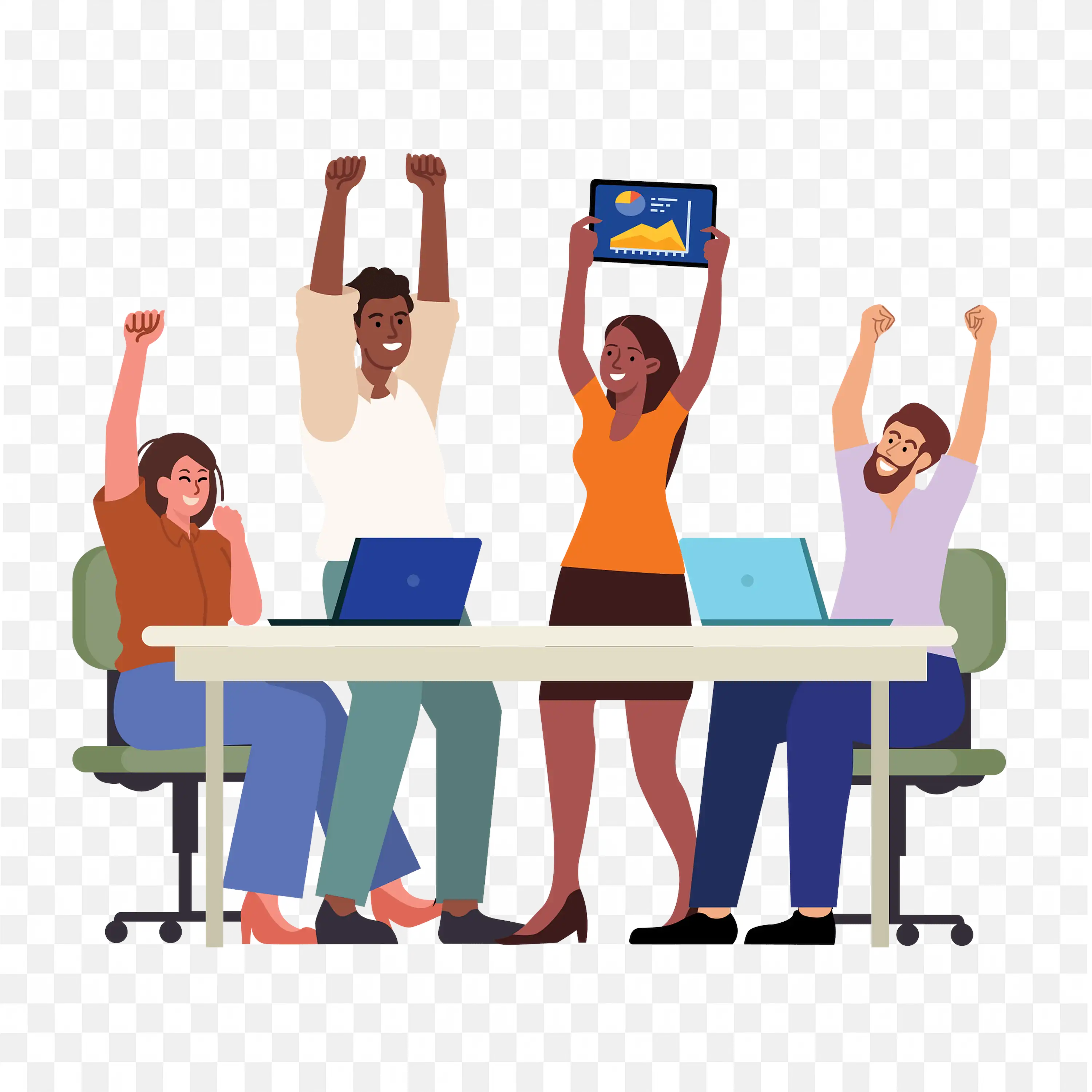 Team Celebrating Success in Office Data Presentation PNG