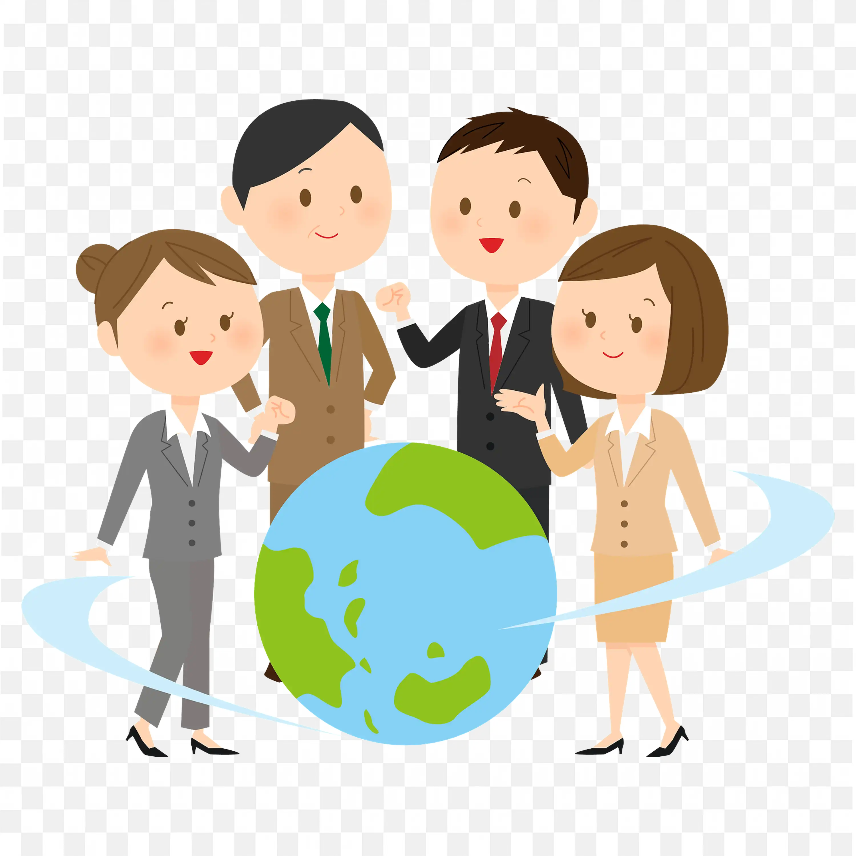 Team Members Making Conversation Around a Globe Visual PNG