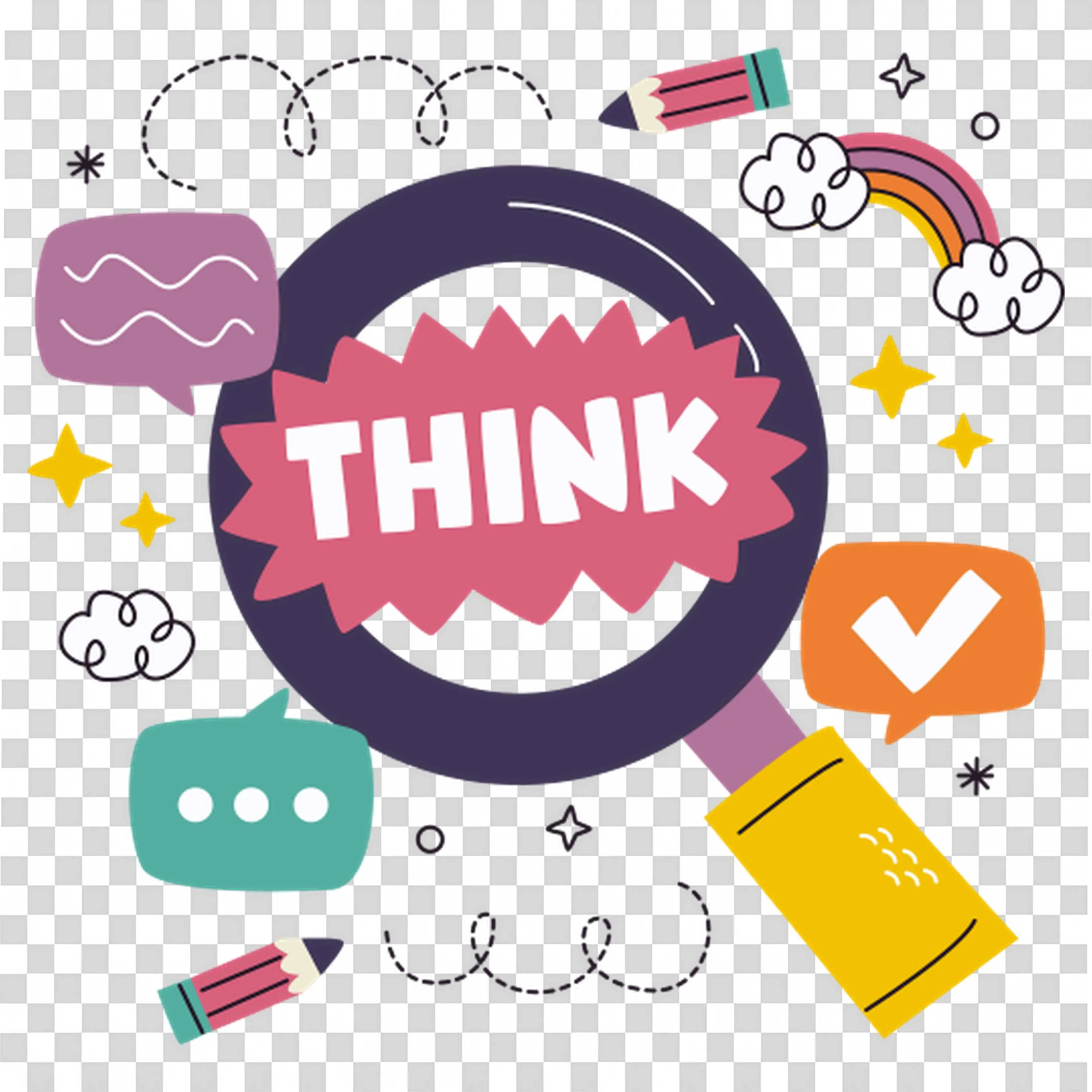 Think Creatively Colourful Magnifying Glass with Chat Icons
