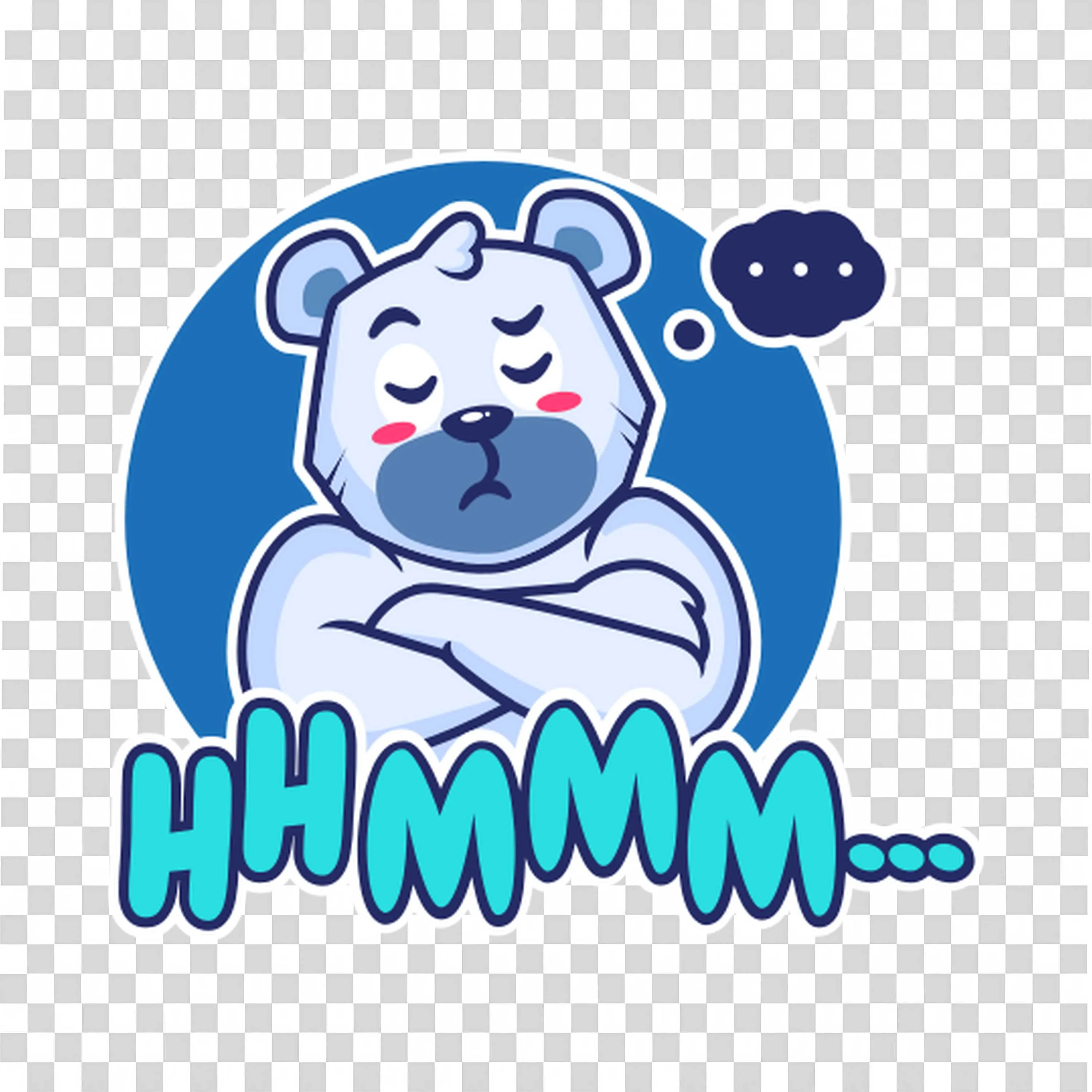 Thoughtful Bear with Hmm Speech Bubble Thinking Deeply Png
