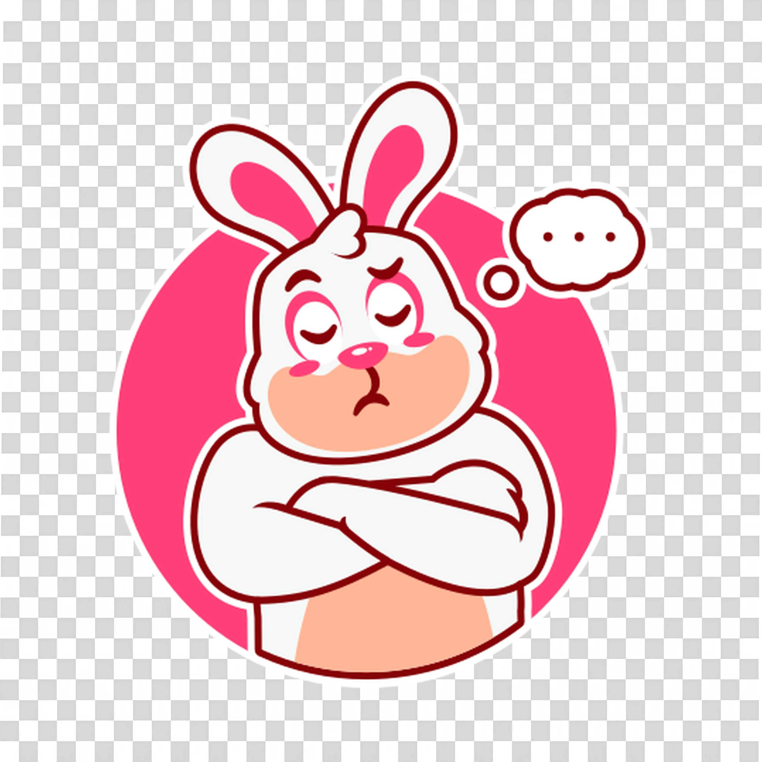 Thoughtful Cartoon Bunny with Speech Bubble Free PNG Image