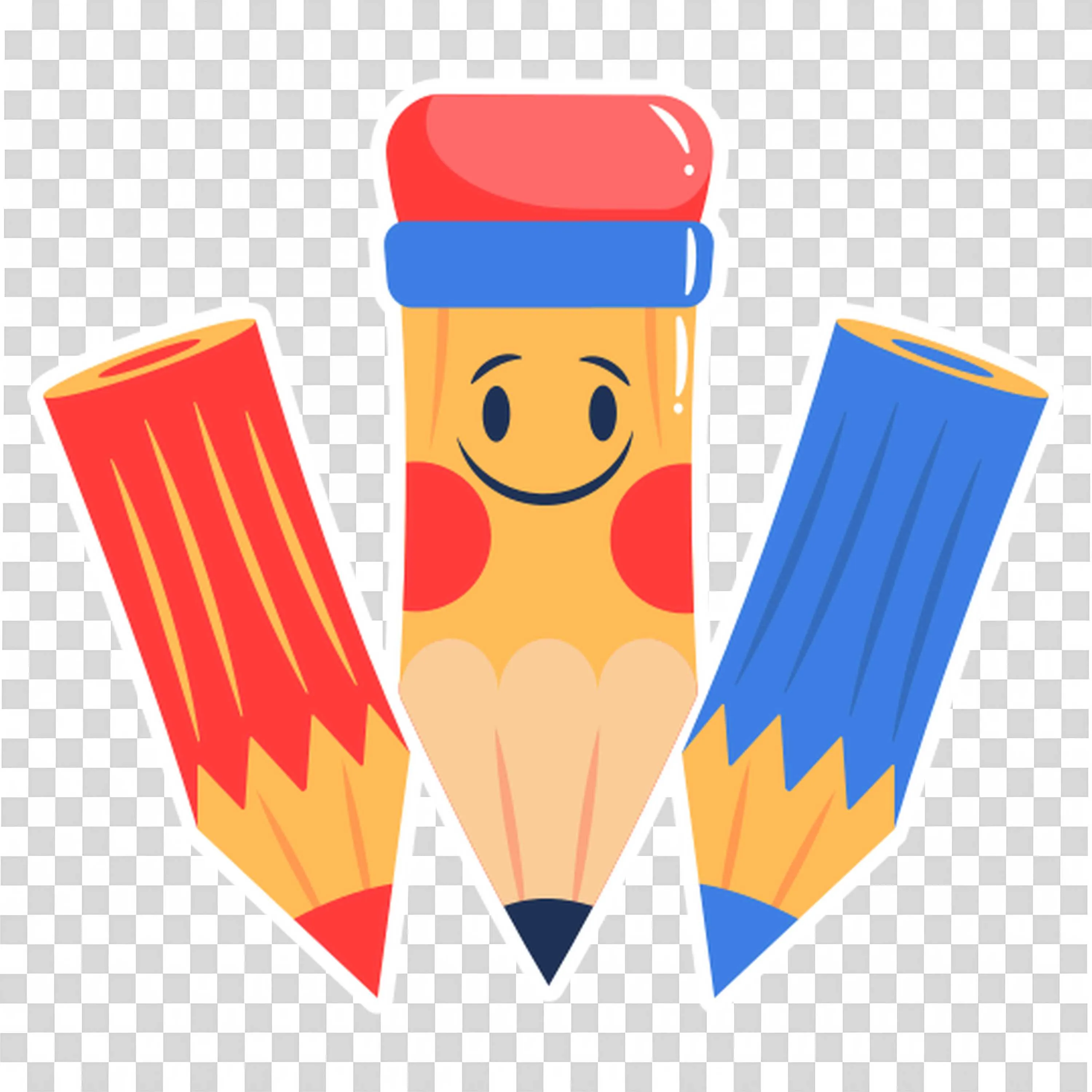 Three Colourful Cartoon Pencils Smiling and Standing Together