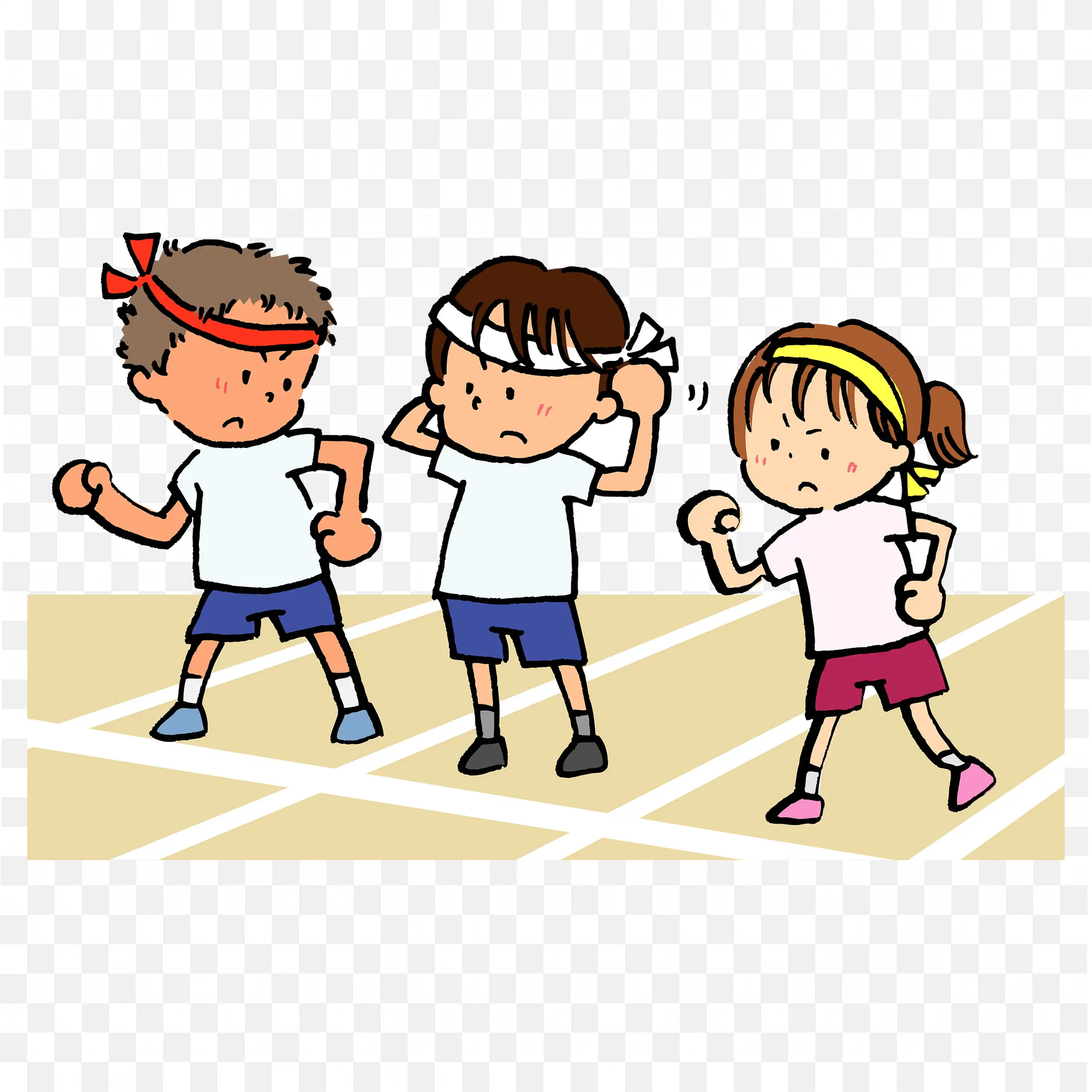 Three Students Standing at the Starting Point for Racing PNG