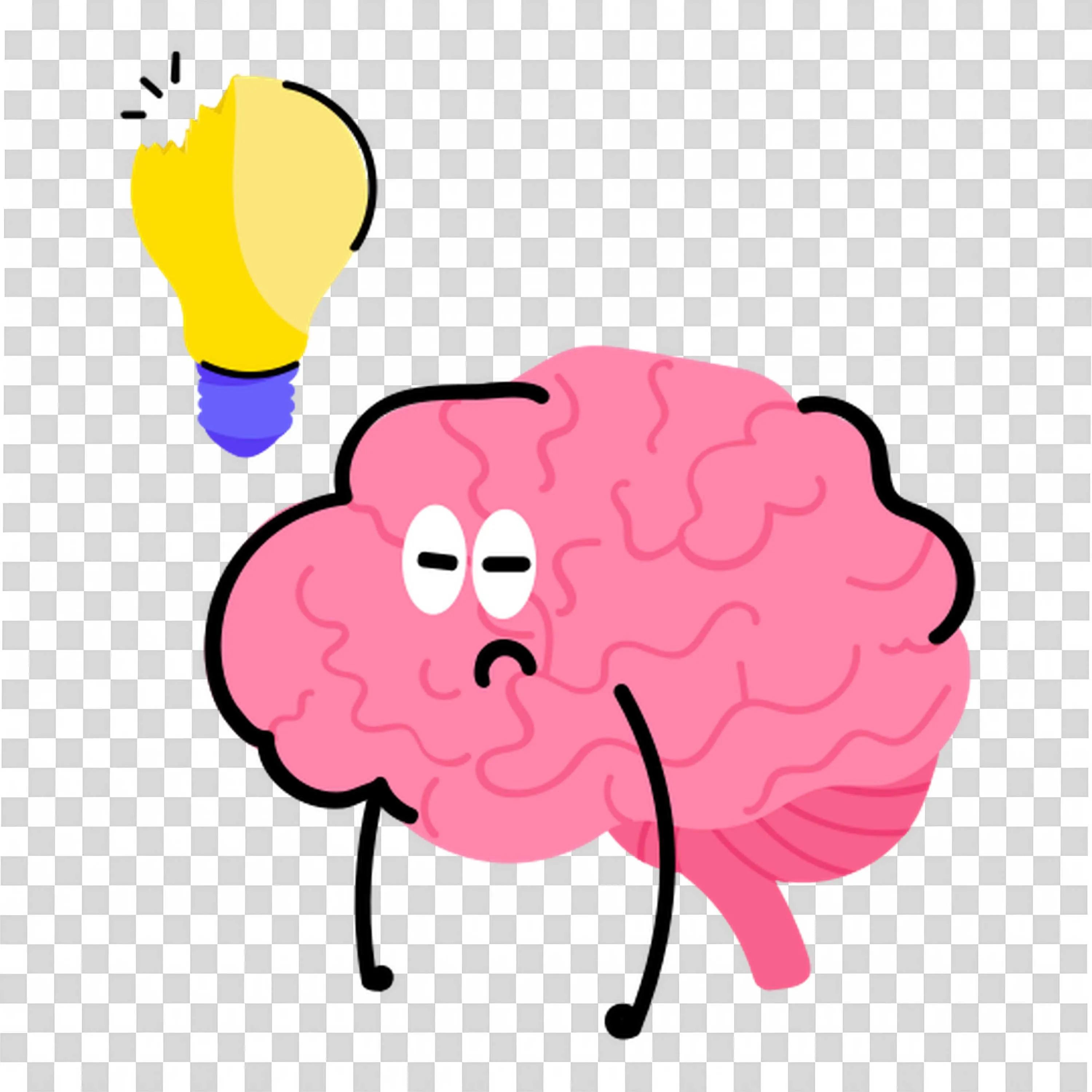 Tired Brain Character with a Light Bulb Having An Idea