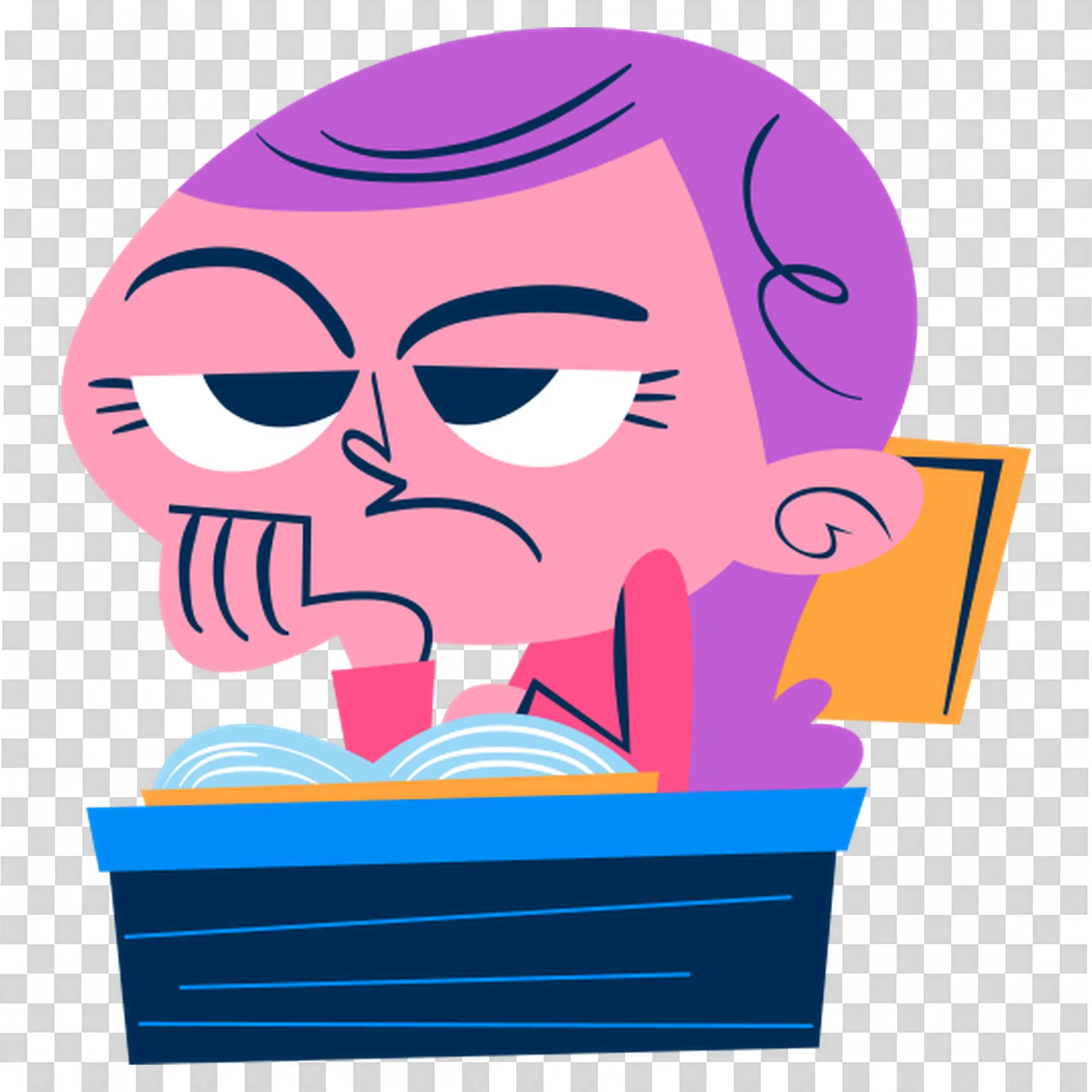 Tired Student Resting on a Book with a Sleepy Expression