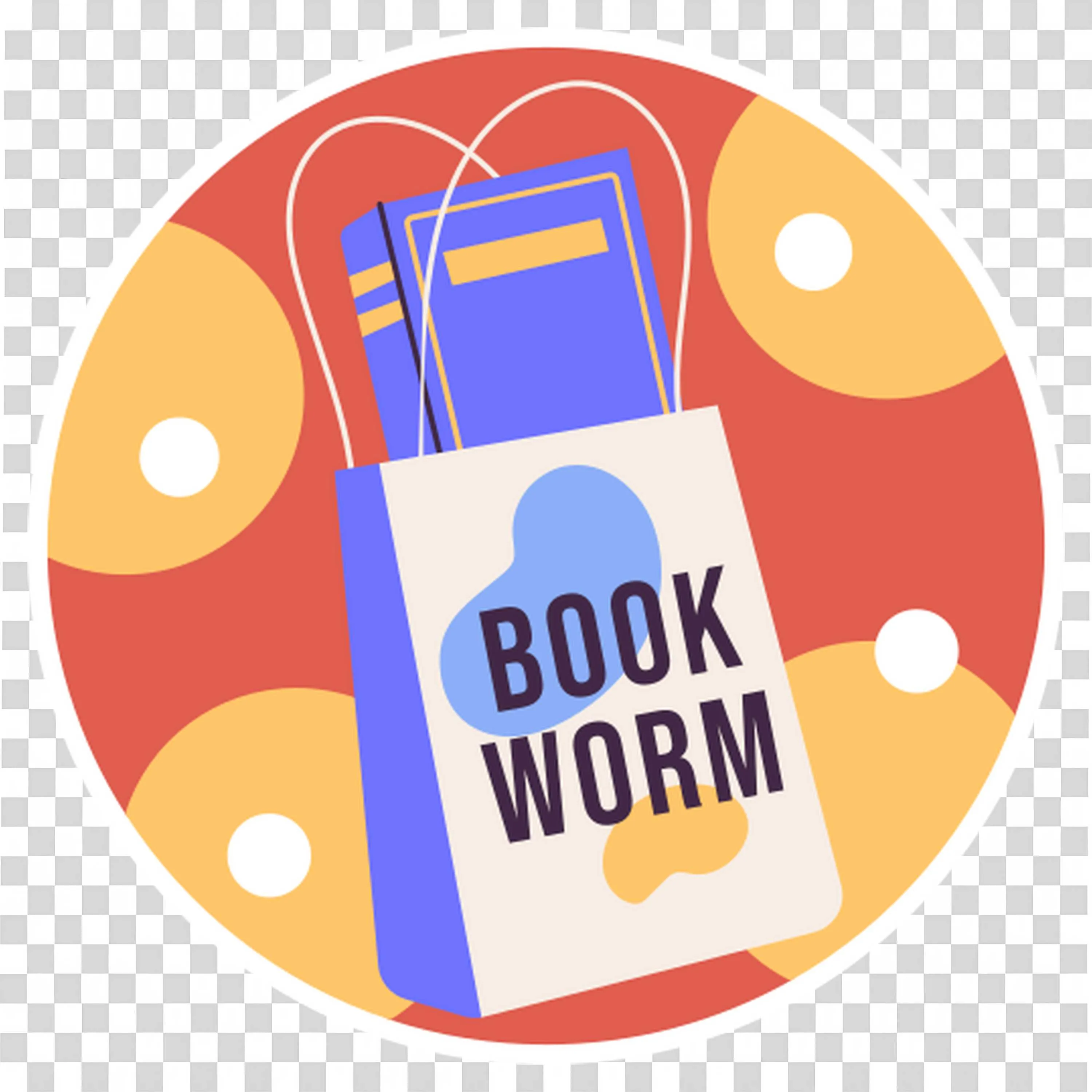 Tote Bag with Books and Bold Bookworm Text Free PNG Image