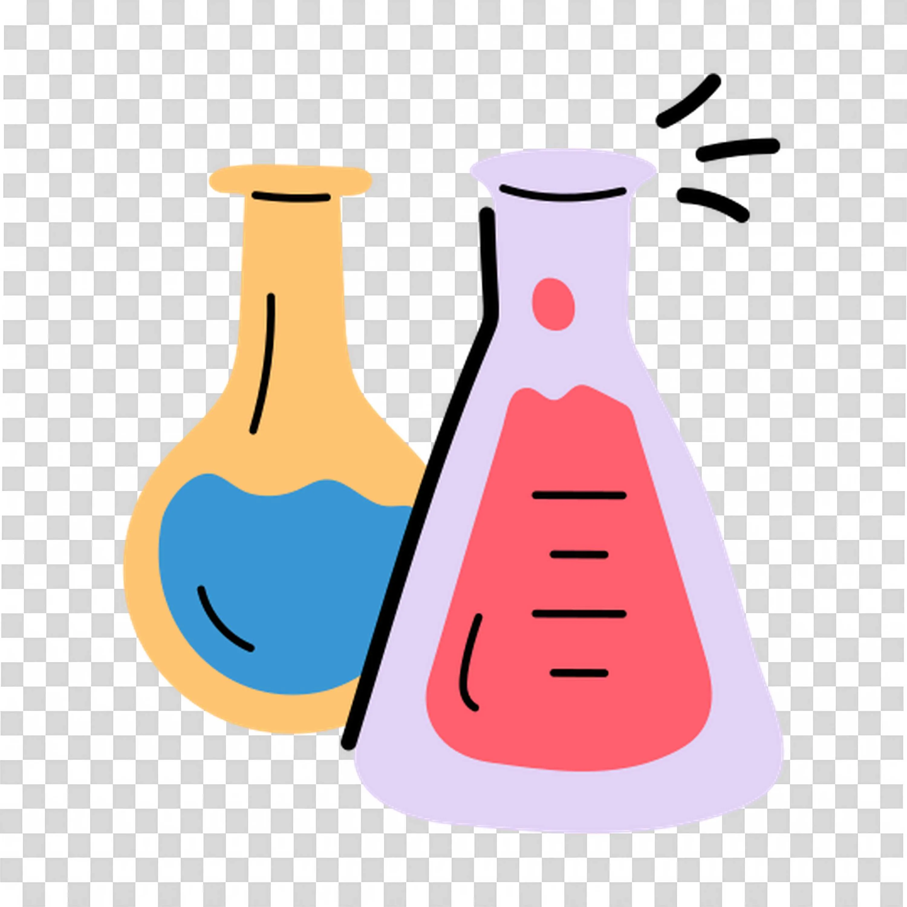 Two Colourful Laboratory Flasks with a Science Experiment