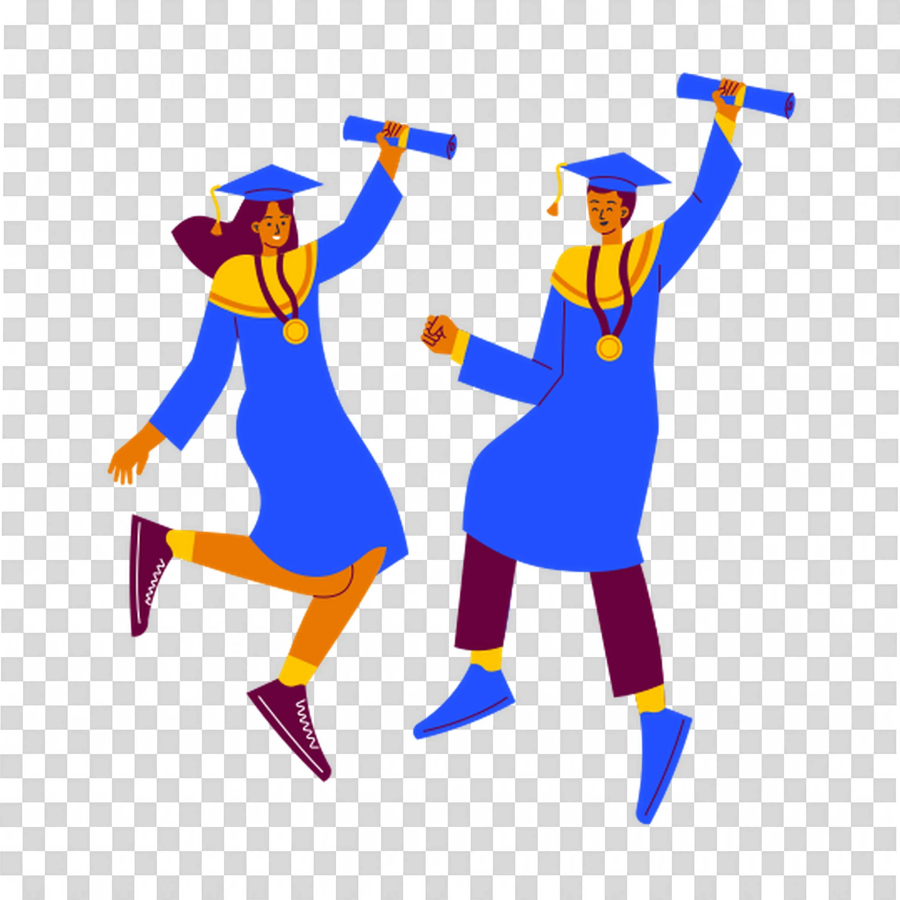 Two Girls Jumping in Joy Wearing Graduation Gowns Free Png