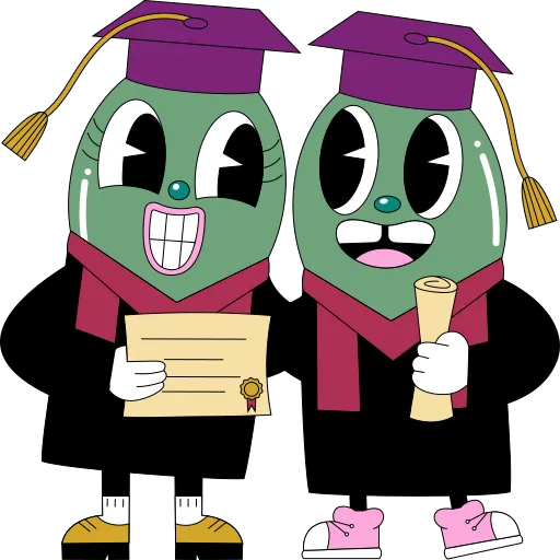 Two graduates holding diplomas celebrating school success