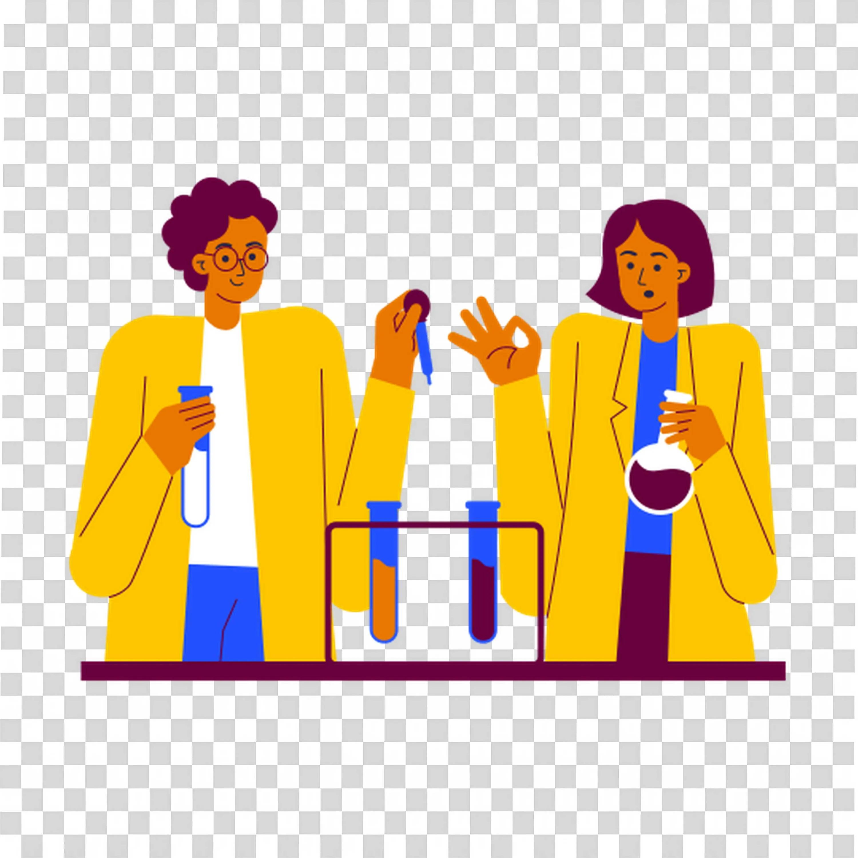 Two Scientists Conducting Experiments in Chemistry Lab Png