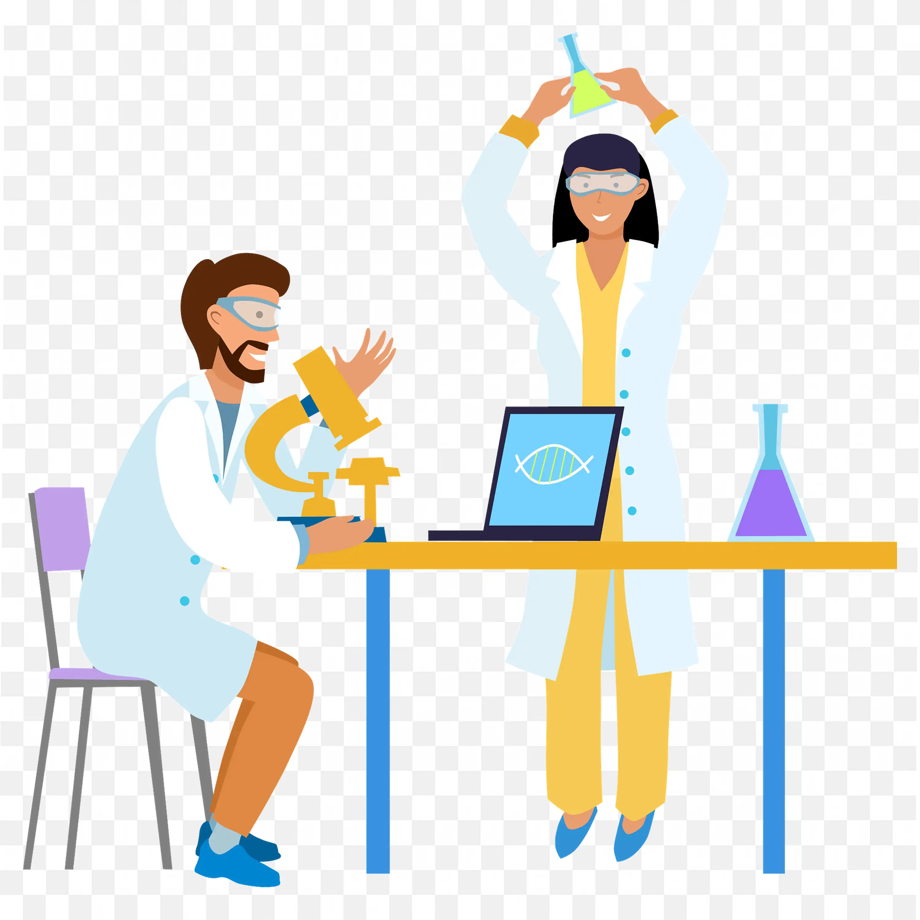 Two Scientists Working Together in a Laboratory PNG