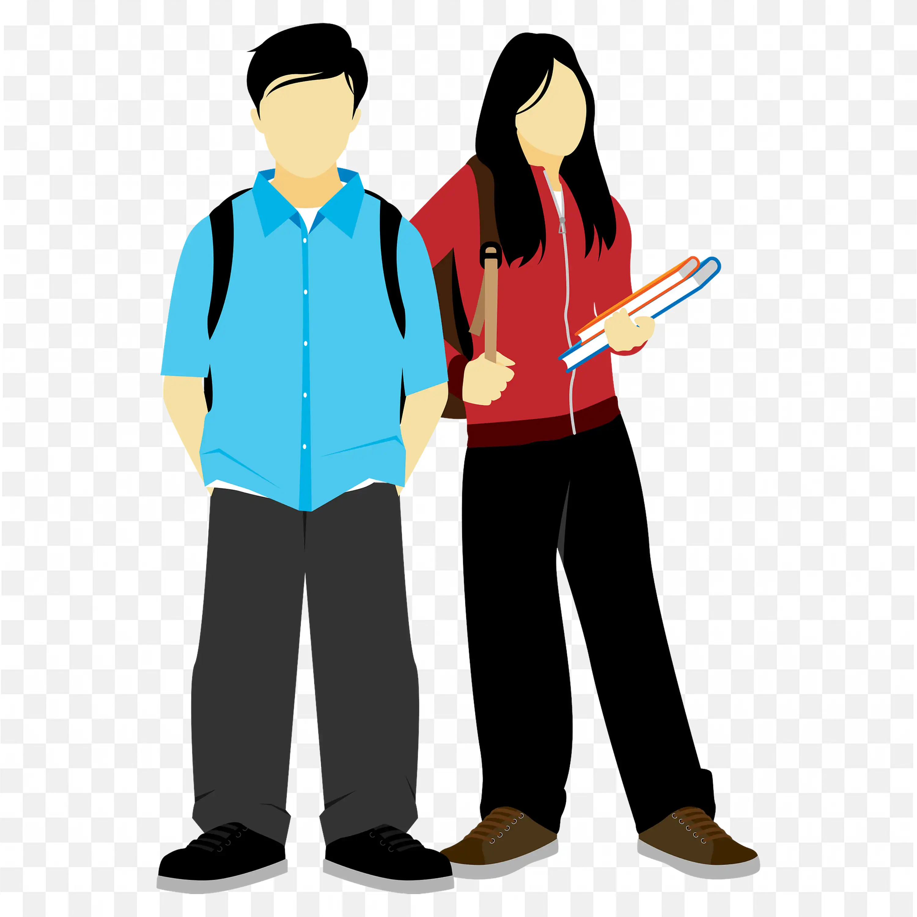 Two Students with Backpacks and One Holding a Book Free PNG