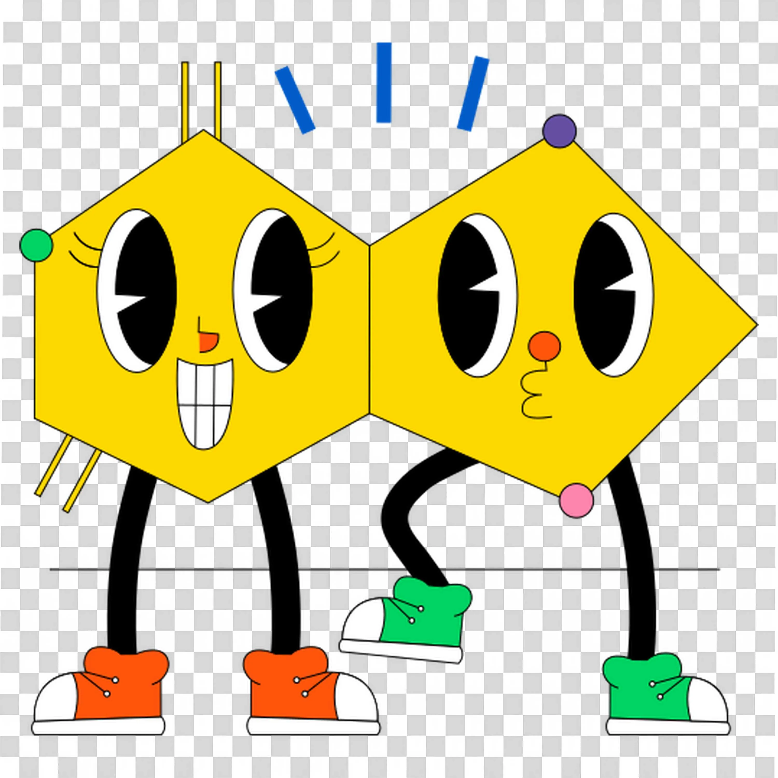 Two Yellow Diamond Characters with Sneakers Dancing Fun