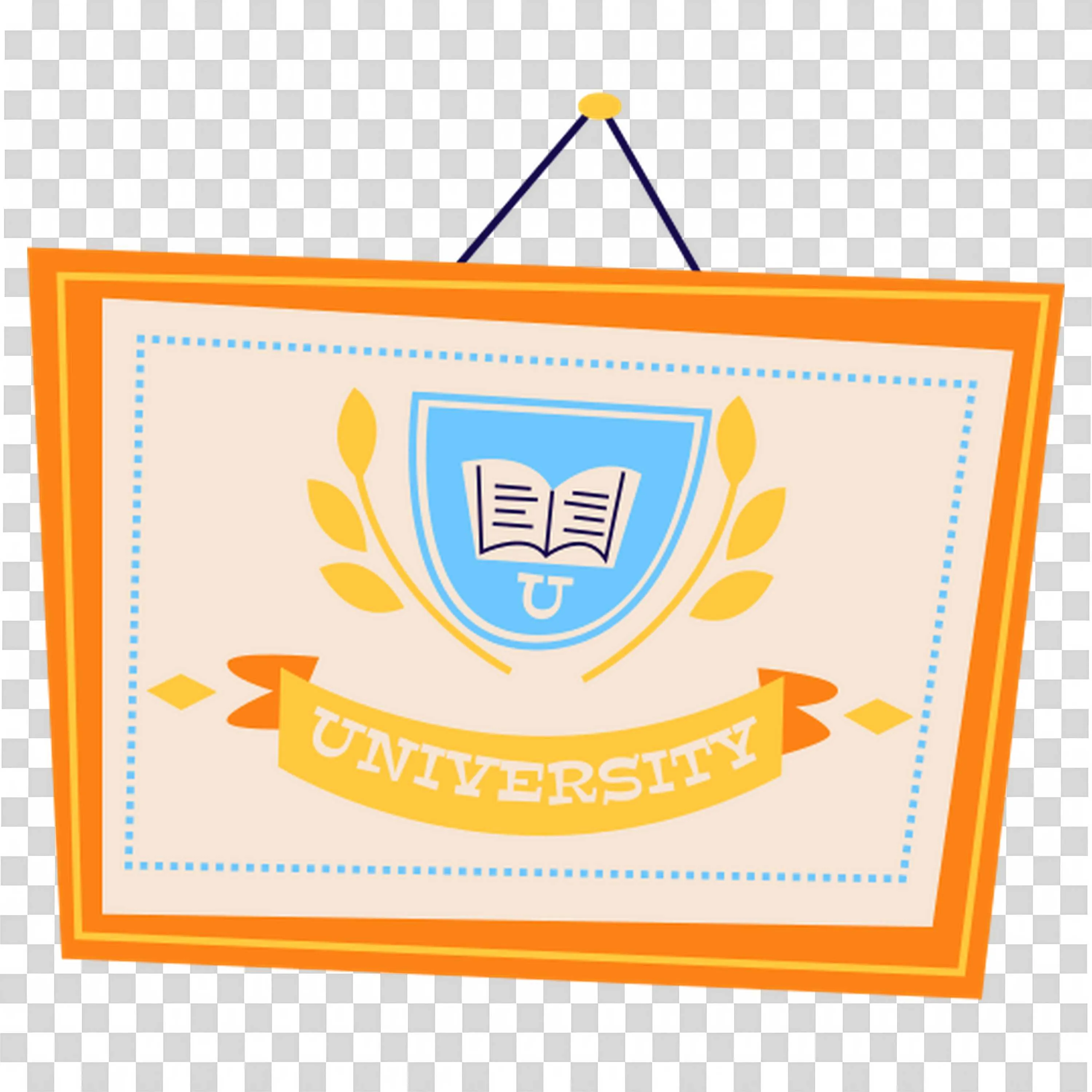 University Framed Emblem Hanging with Book and Laurel Png