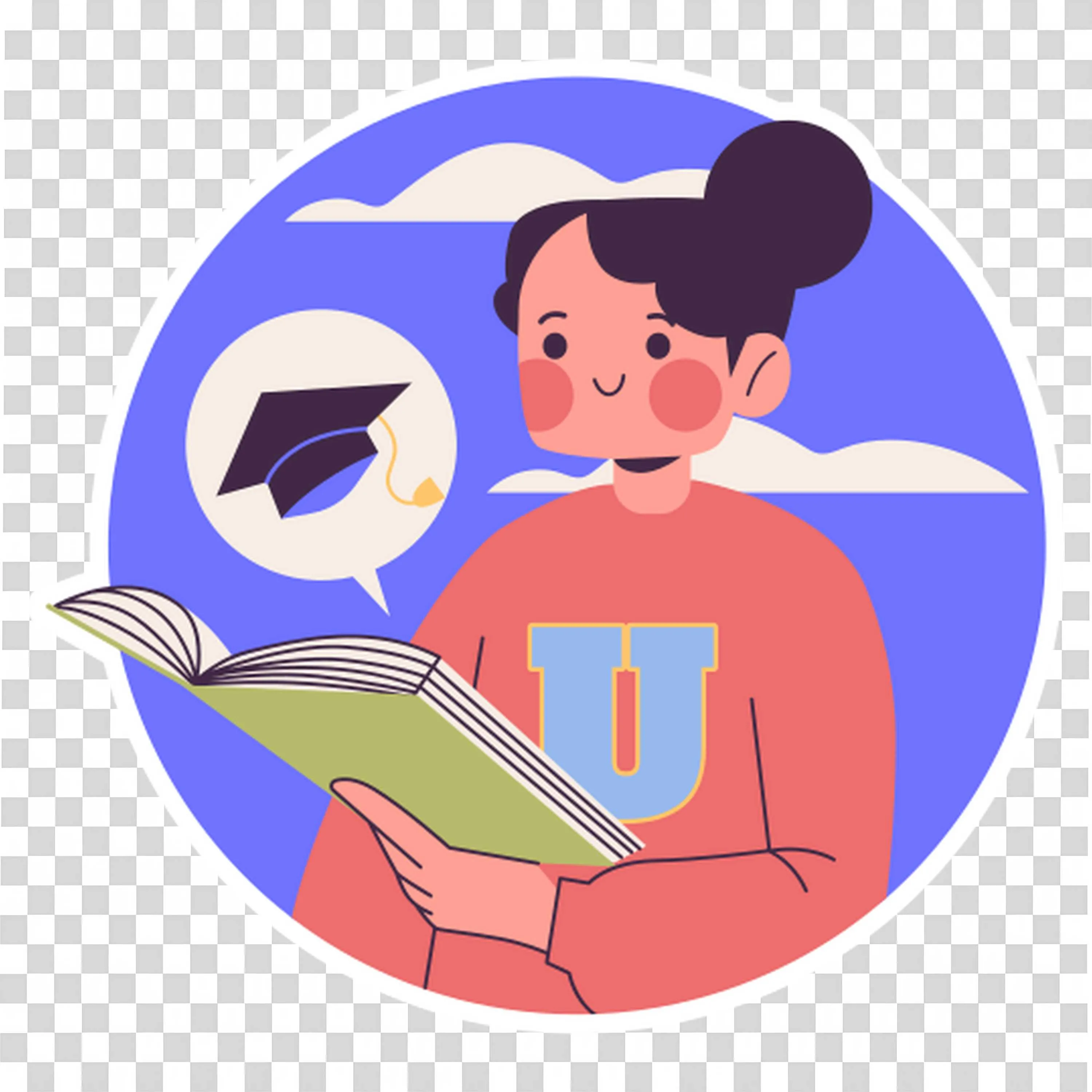 University Student Reading Book with Graduation Cap Icon