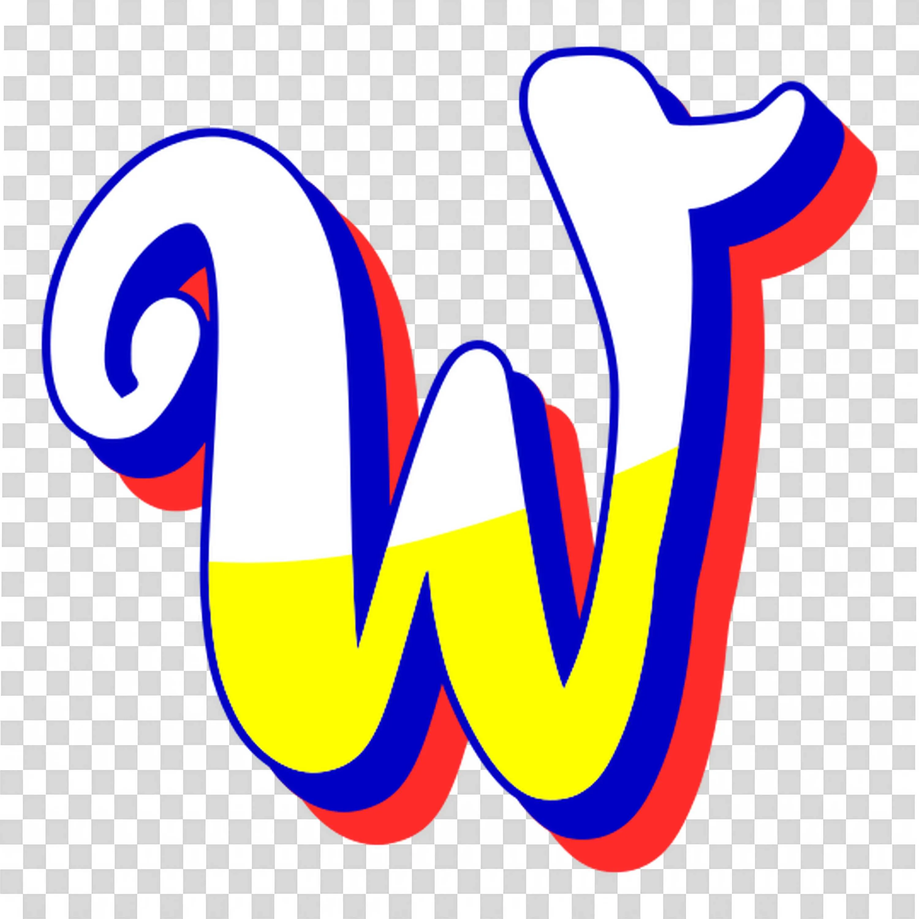 Vibrant Letter W with Blue Yellow and Red Artistic Style