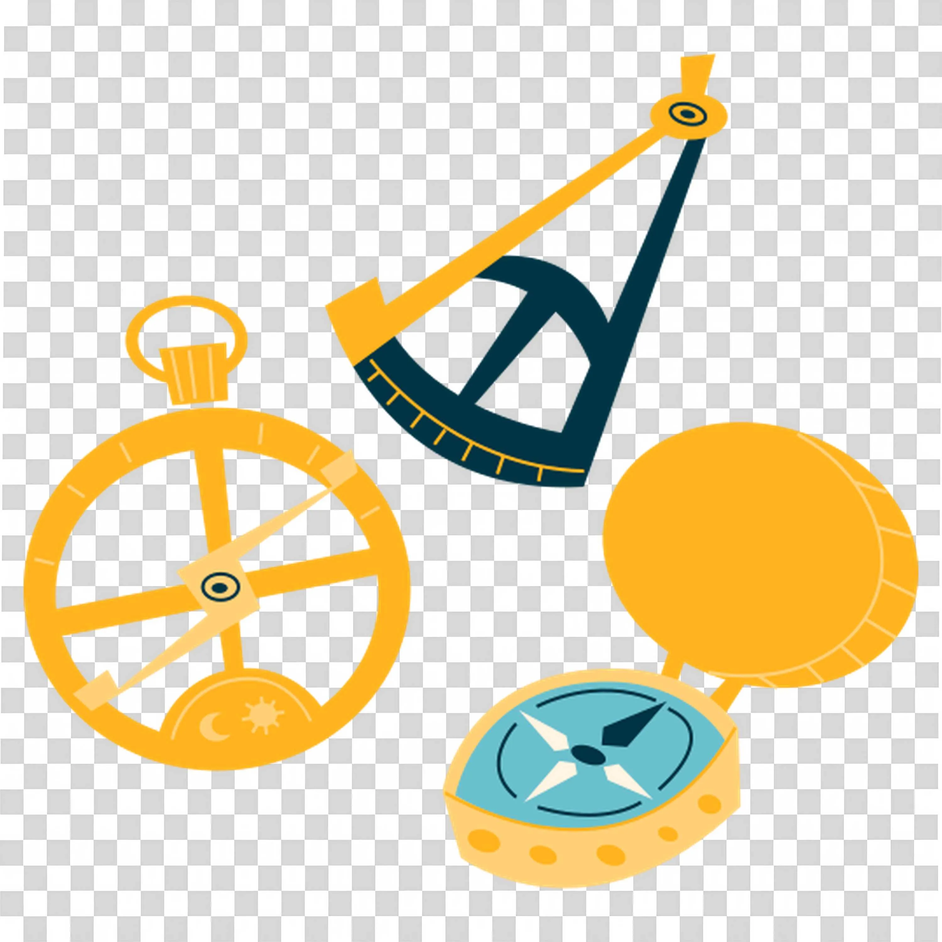 Vintage Navigation Tools Compass Astrolabe and Sextant Png