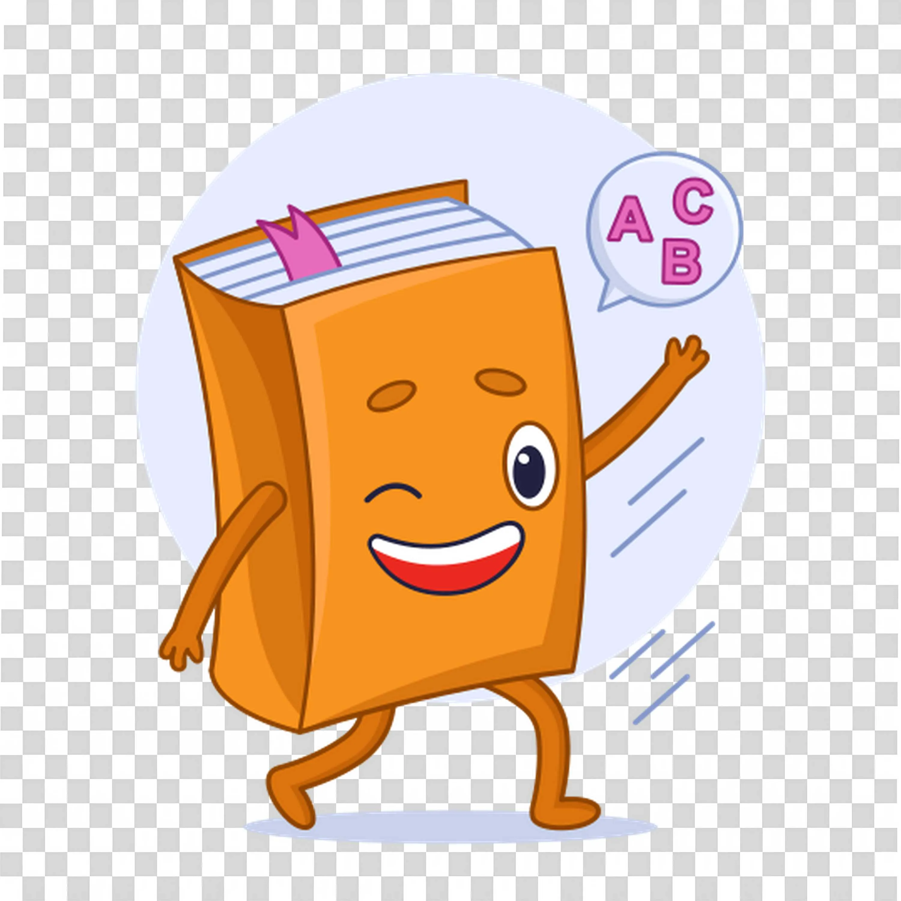 Walking Book Character Waving with a Happy Smile Face Png