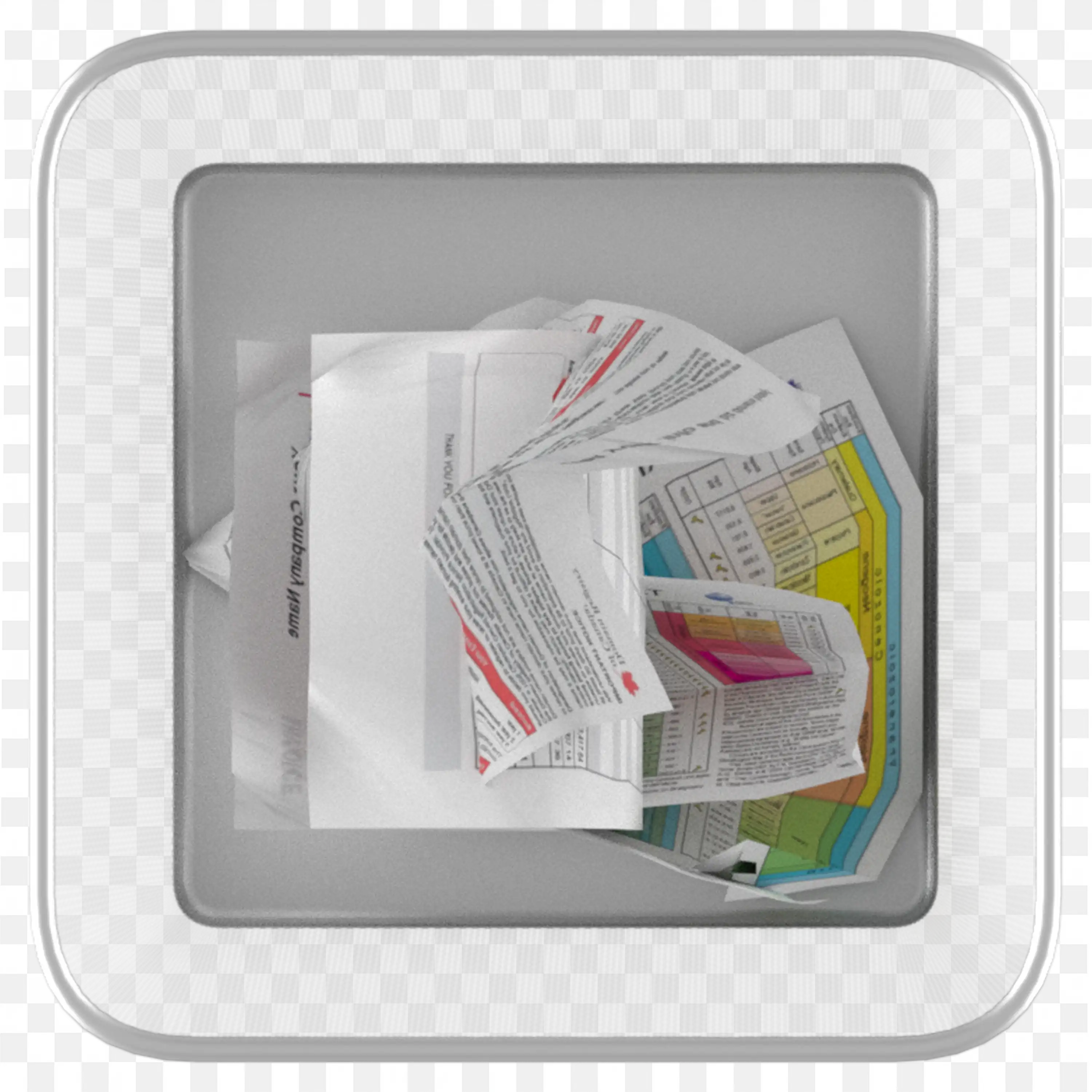 Waste Basket with Crushed Printed Papers Download Free PNG