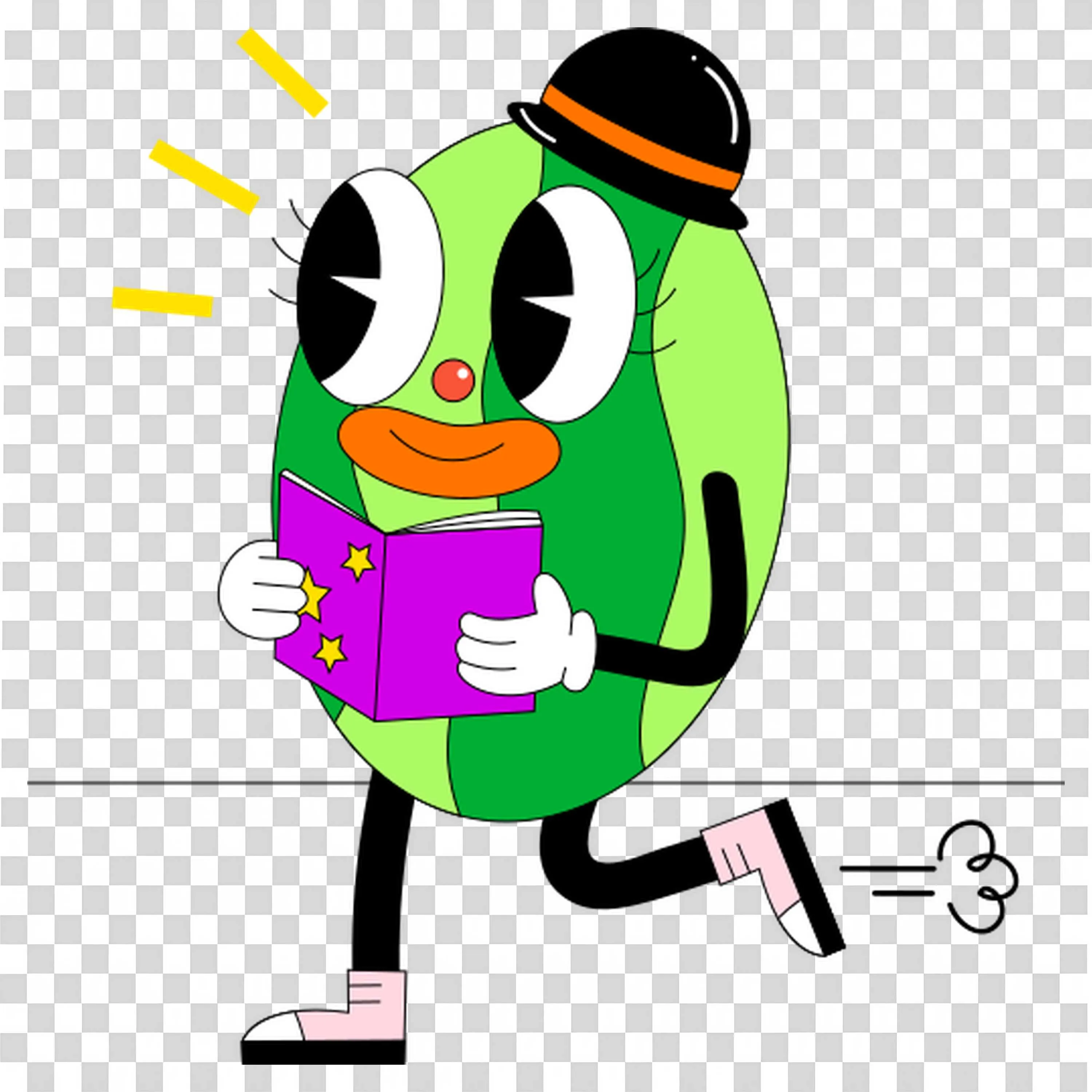 Watermelon with a Hat Holding a Purple Book in Hand Png