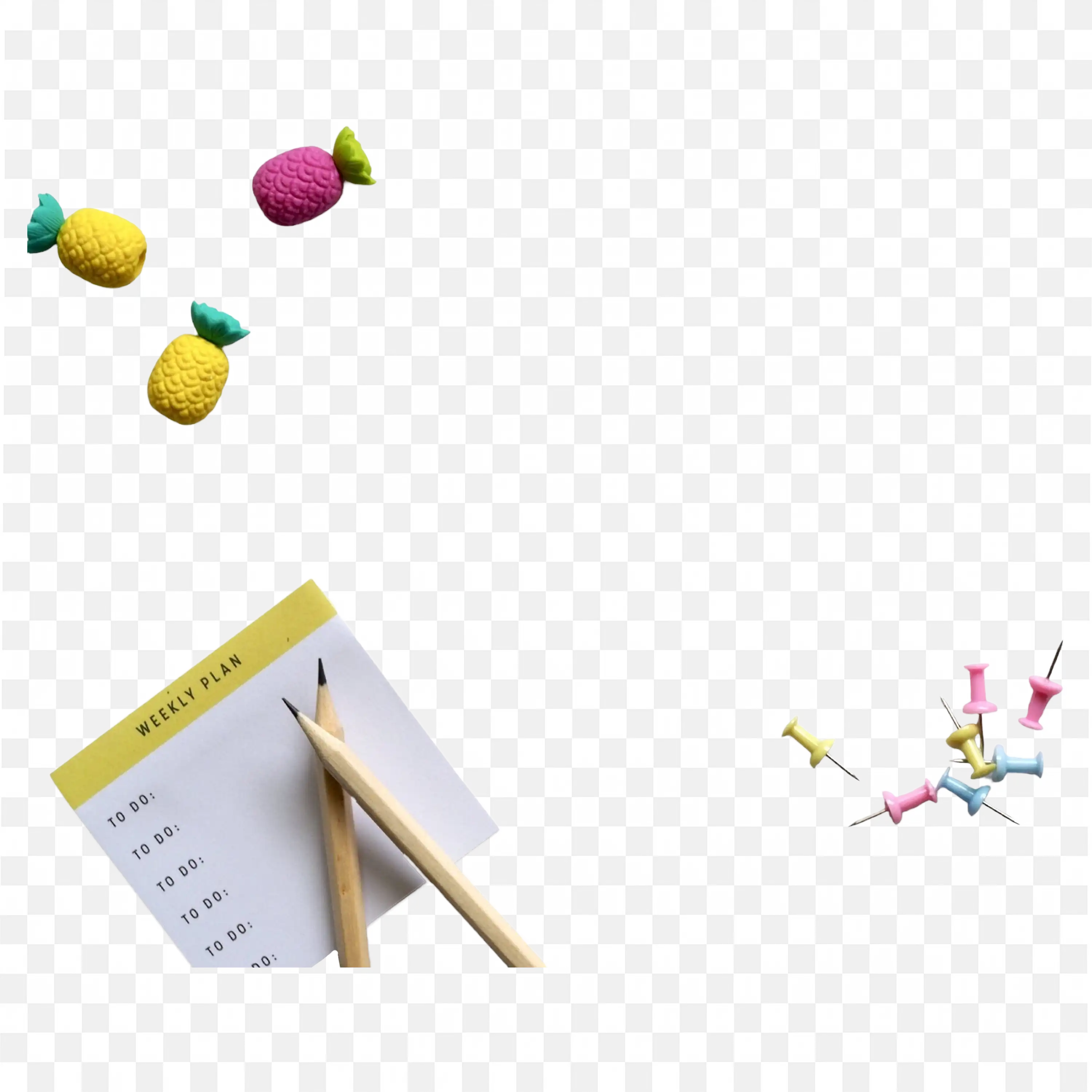 Weekly Planner with Pencils and Push Pins and Pineapple Eraser