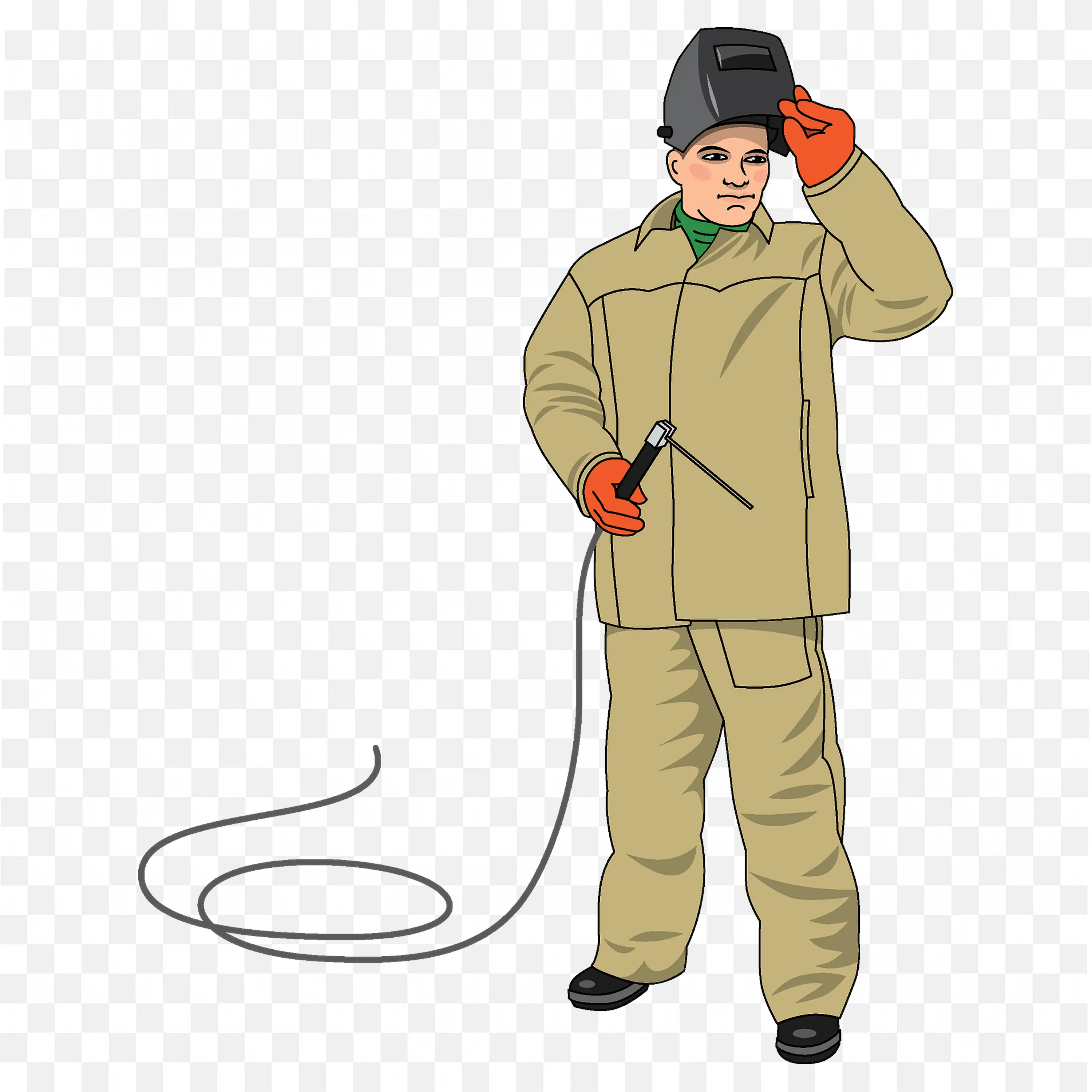 Welder in Safety Wear Holding Welding Equipment PNG Free