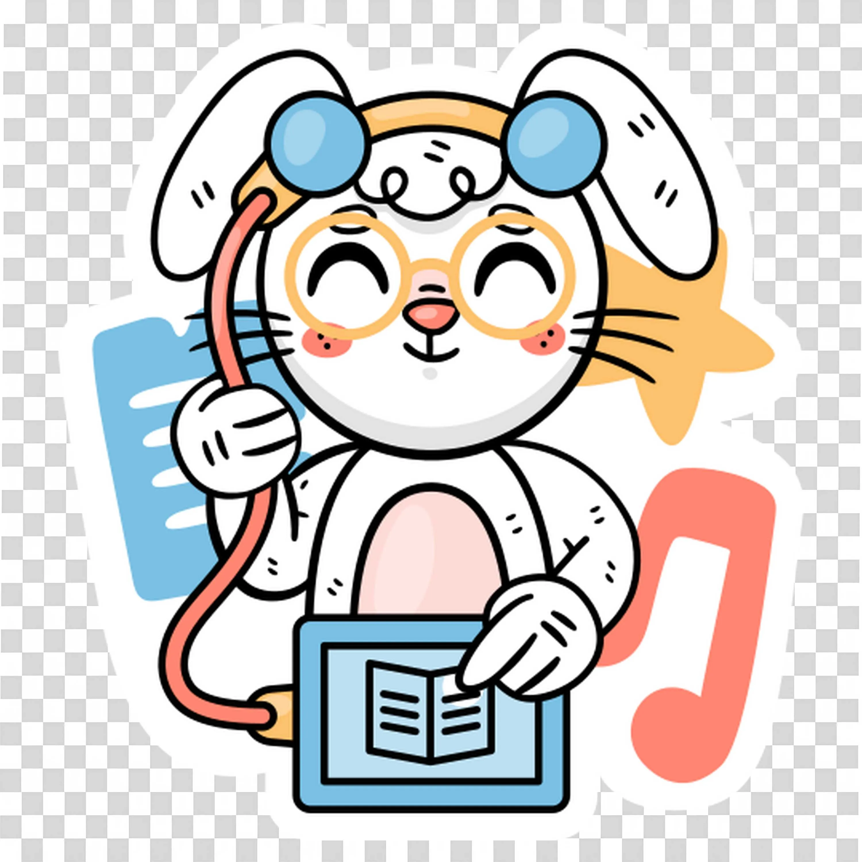 White Bunny Doctor with a Stethoscope and a Digital Tablet